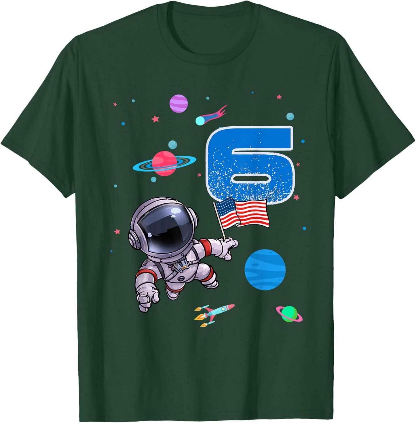 Astronaut 6th birthday 6 Years Old Birthday Boy Space T-Shirt - T-Shirt | Forest