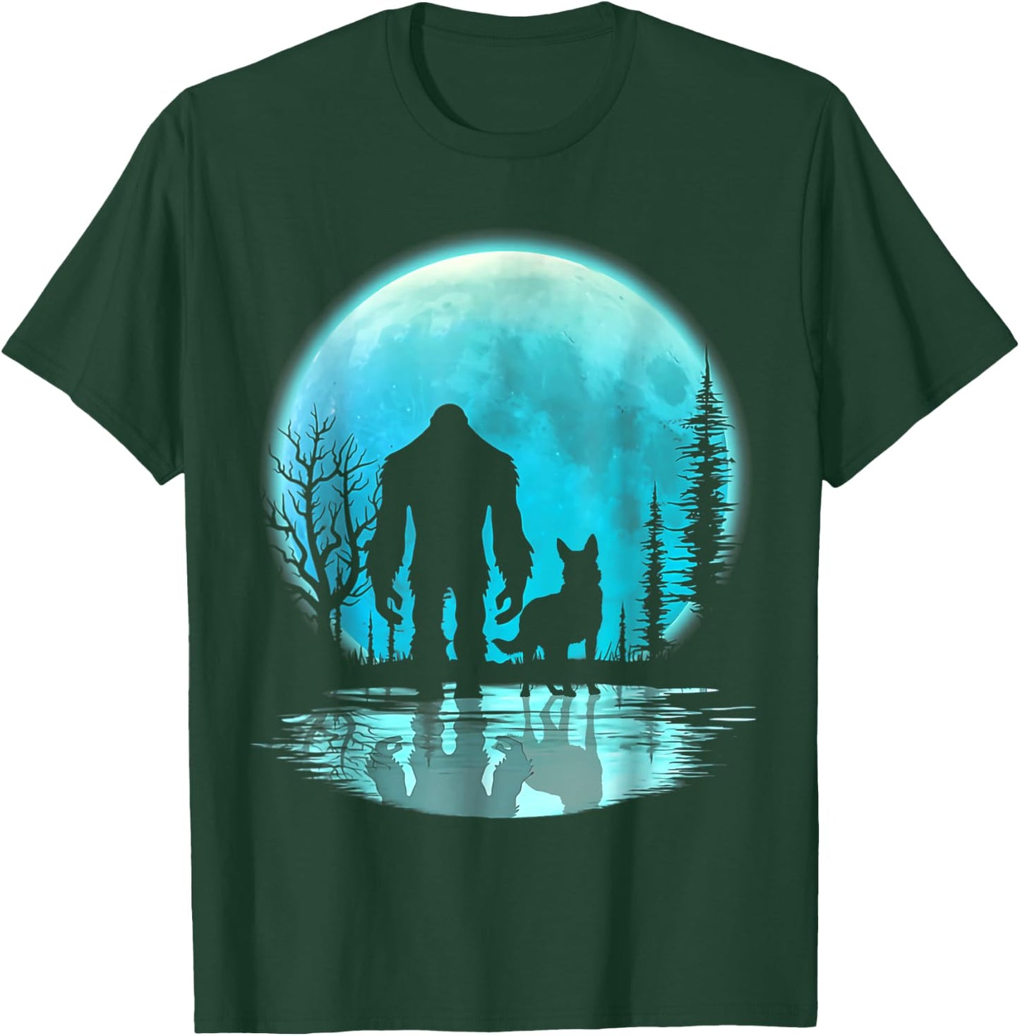 Bigfoot German Shepherd Dog Walk Moon and Darkness T-Shirt - T-Shirt | Forest