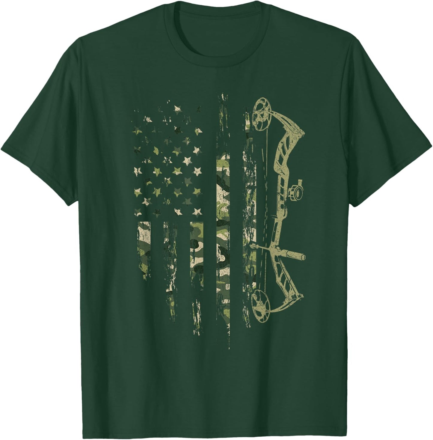 Camo American Flag Bowhunting Bow Archery Deer Hunting Gift T-Shirt - T-Shirt | Forest