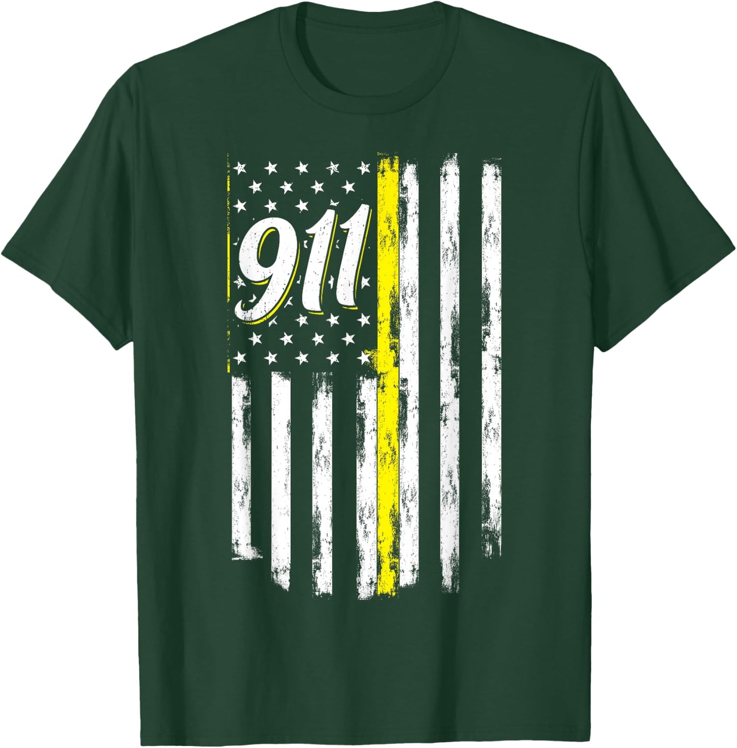 911 Dispatcher Thin Yellow Line Police USA Flag T-Shirt - T-Shirt | Forest