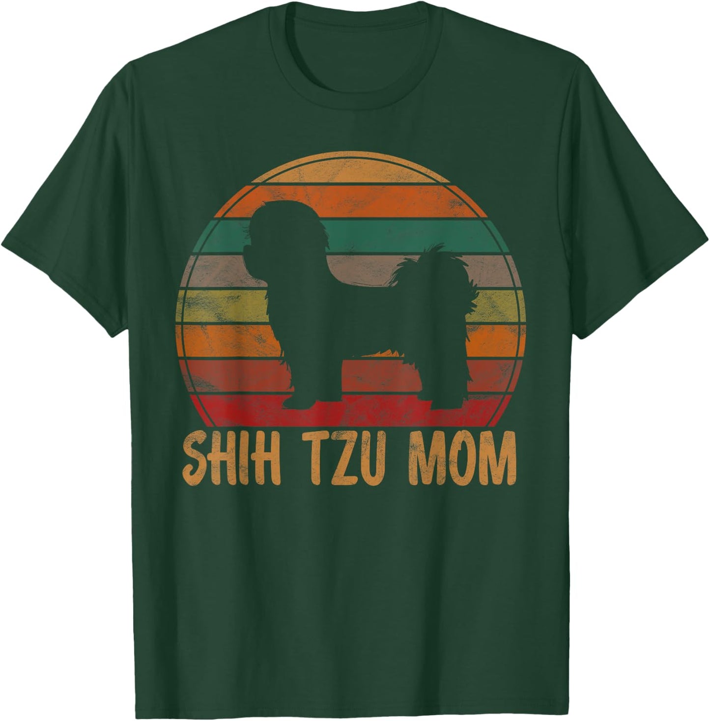 Retro Shih Tzu Mom Gift Apparel Dog Owner Mother Pet Mama Men Women Girls Kids T-Shirt - T-Shirt | Forest