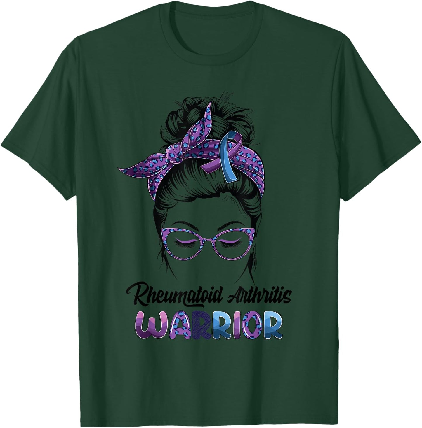 Rheumatoid Arthritis Warrior Messy Bun Believe Women Girls T-Shirt - T-Shirt | Forest