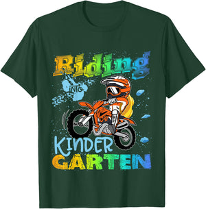 Riding Into Kindergarten Dirt Bike Backpack For Boys Girls T-Shirt - T-Shirt | Forest