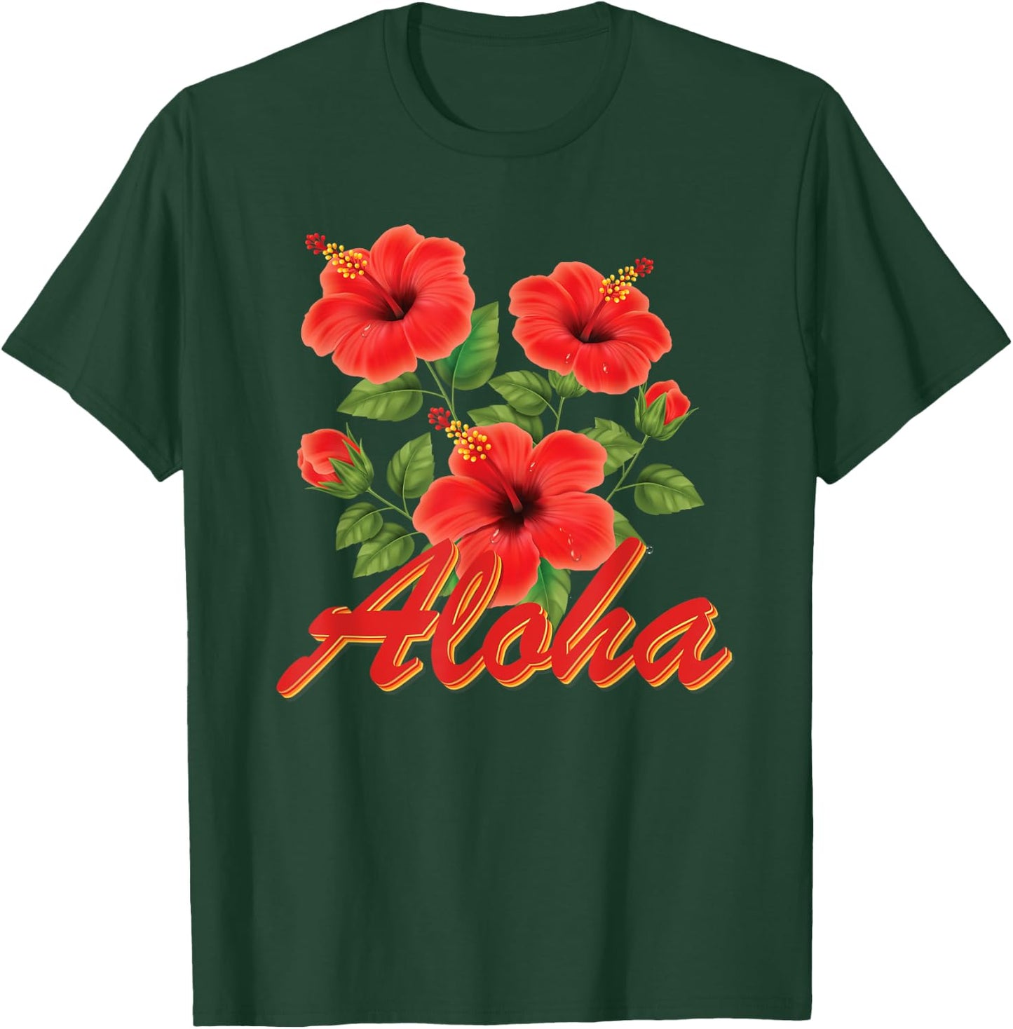 Aloha Hawaii Red Hibiscus T-Shirt - T-Shirt | Forest