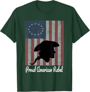 Betsy Ross 1776 Colonial Battle Flag Proud American Rebel T-Shirt - T-Shirt | Forest