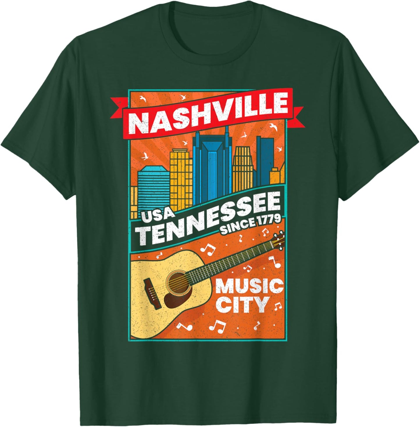 Nashville Tennessee USA Music City Guitar Musician Music T-Shirt - T-Shirt | Forest