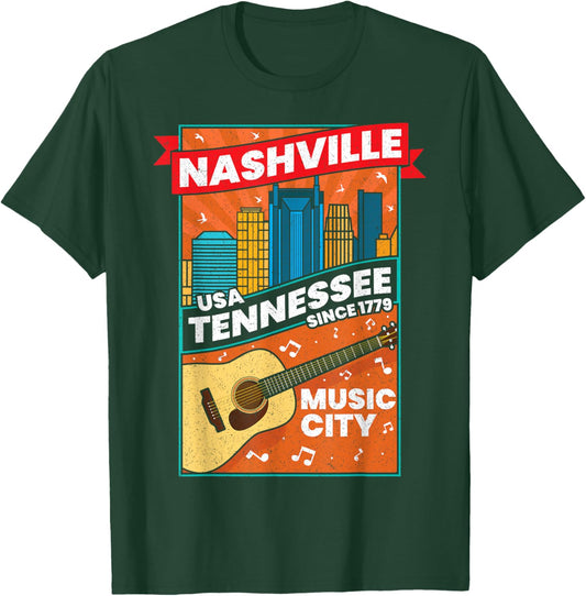 Nashville Tennessee USA Music City Guitar Musician Music T-Shirt - T-Shirt | Forest