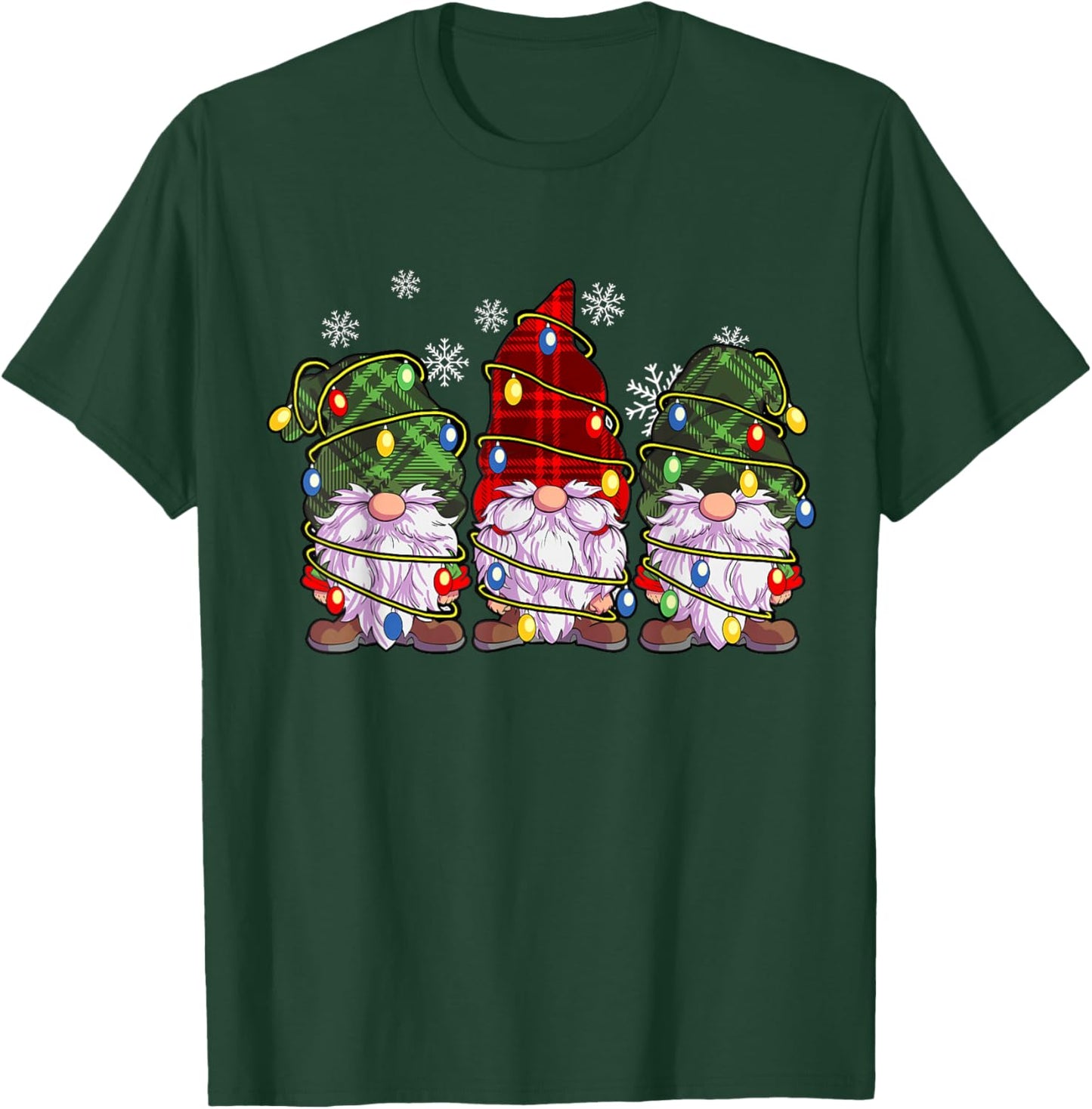 Three Gnomes Men Women Buffalo Plaid Red Christmas T-Shirt - T-Shirt | Forest