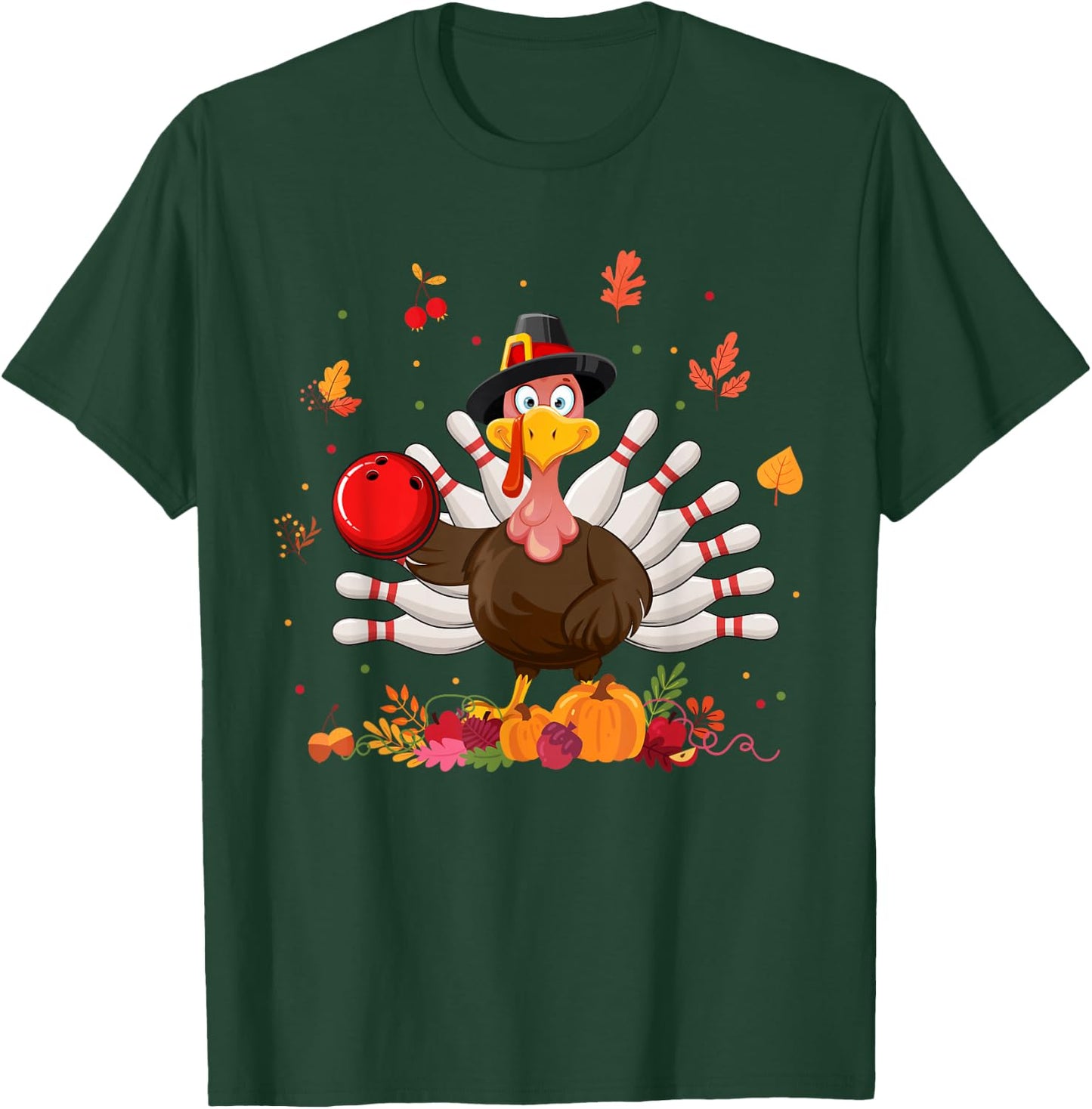 Happy Thanksgiving Turkey Bowling Lover Fall Turkey Autumn T-Shirt - T-Shirt | Forest