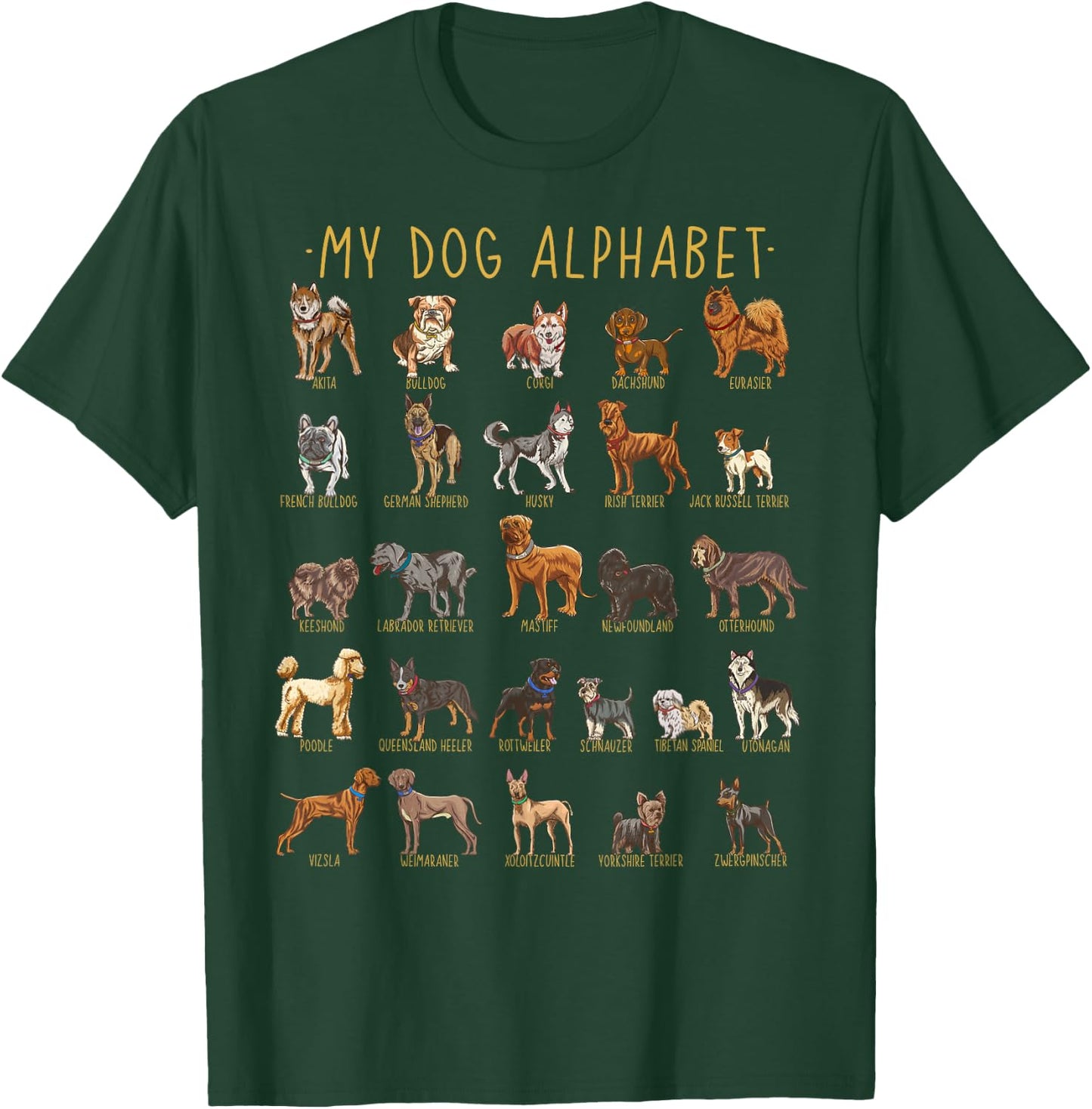 Types Of Dogs Alphabet - Dog Identification - A-Z ABC T-Shirt - T-Shirt | Forest