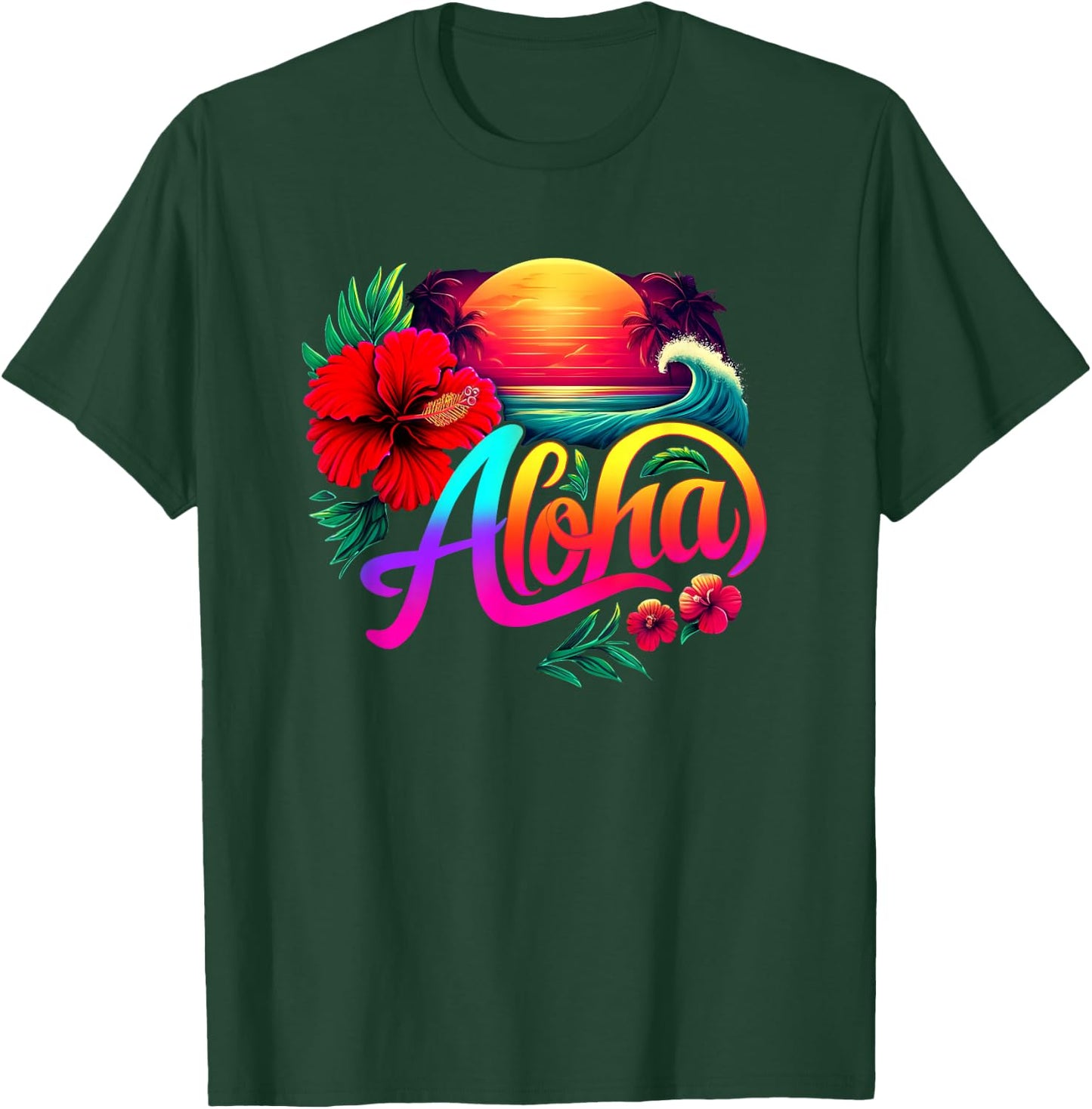 Aloha Hawaii Retro Sunset Vintage Hawaiian Beach Flower T-Shirt - T-Shirt | Forest
