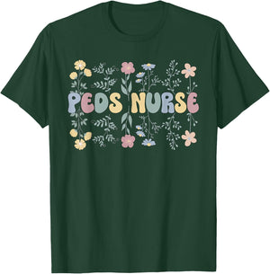 Groovy Peds Nurse Flowers Pediatric Nursing T-Shirt - T-Shirt | Forest
