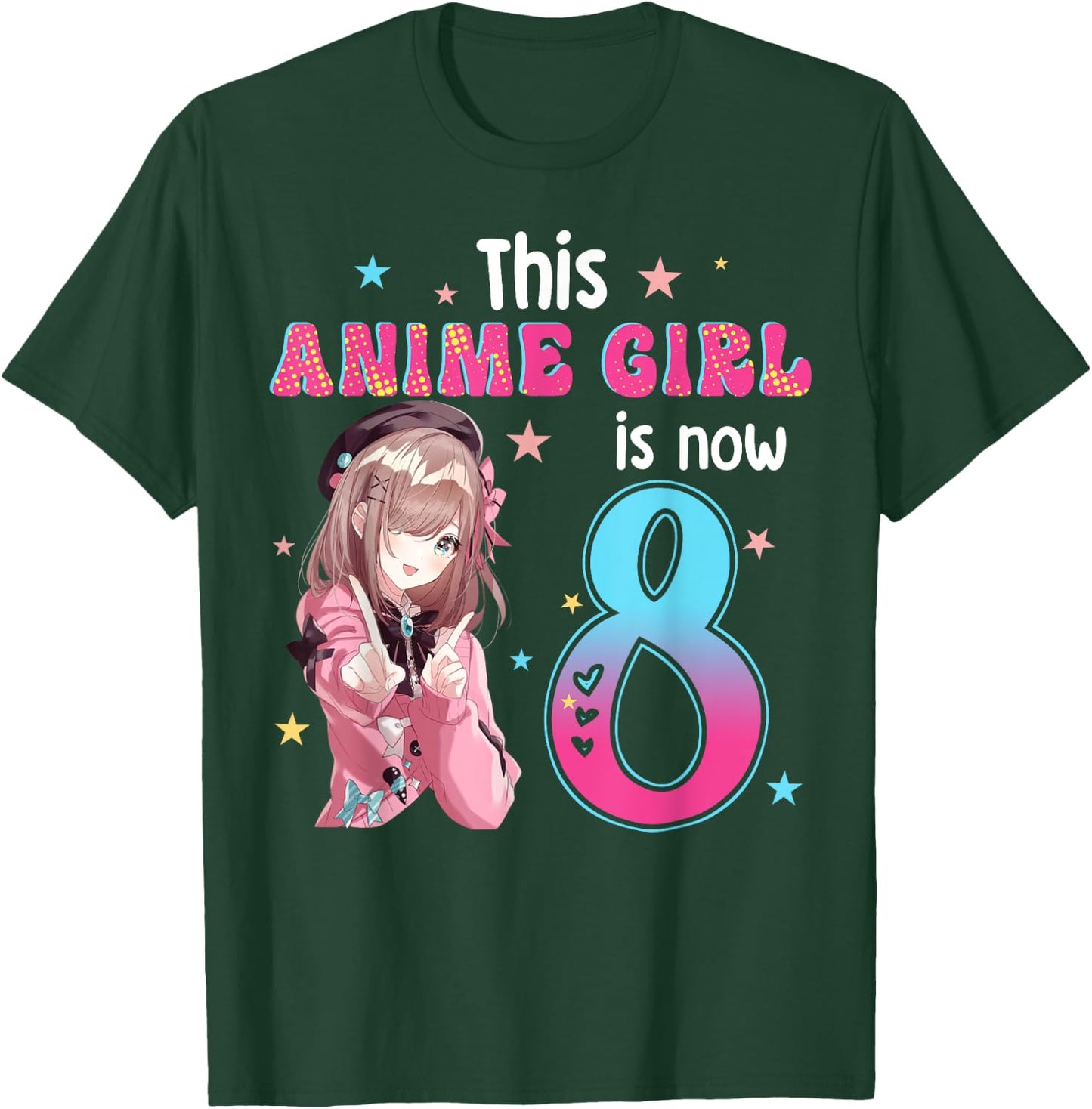 8 Years Old Girl Kawaii Gifts Anime Girl 8th Birthday Kids T-Shirt - T-Shirt | Forest