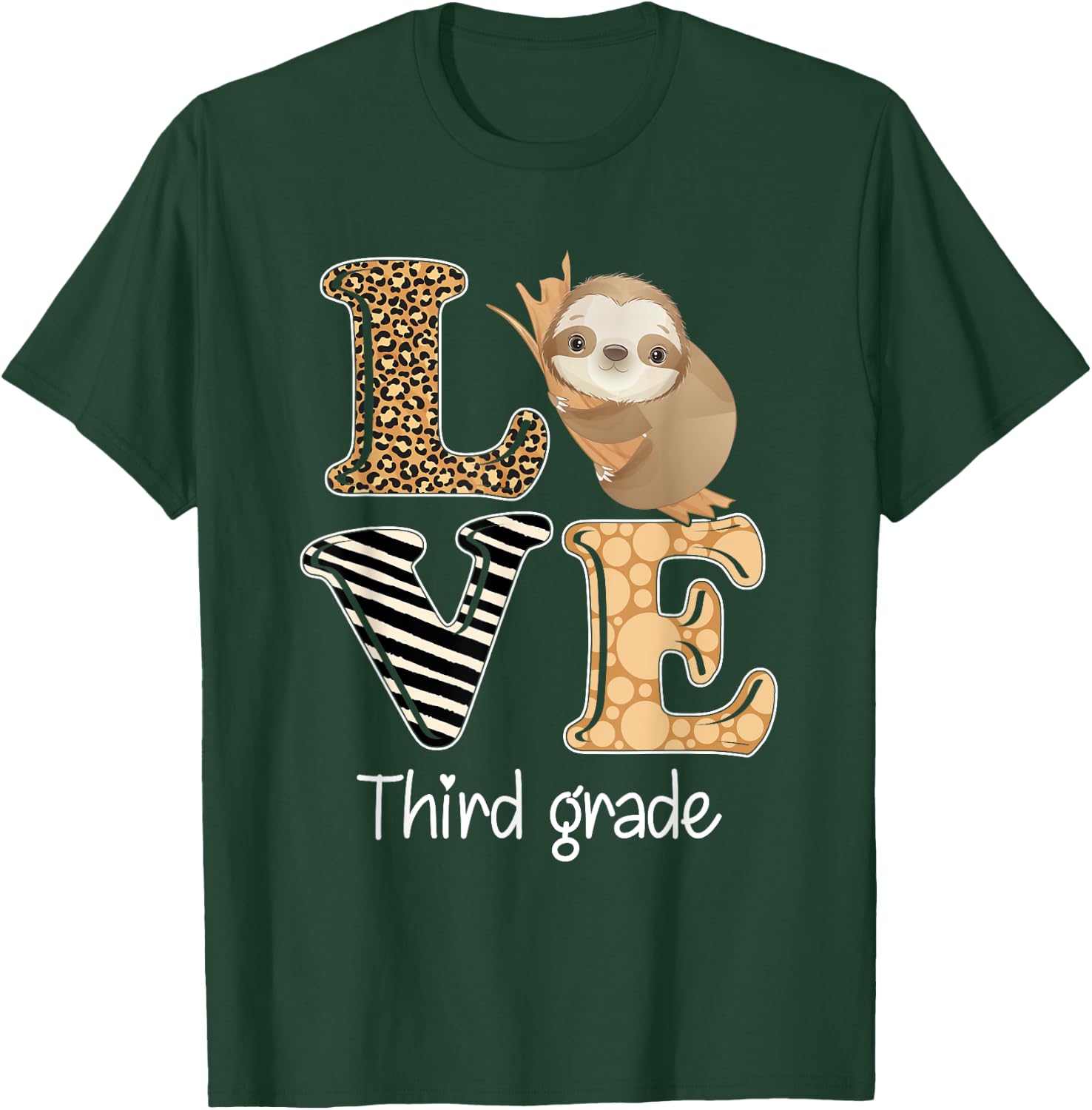 Love Third Grade Sloth 3rd Grade Teacher Back To School T-Shirt - T-Shirt | Forest