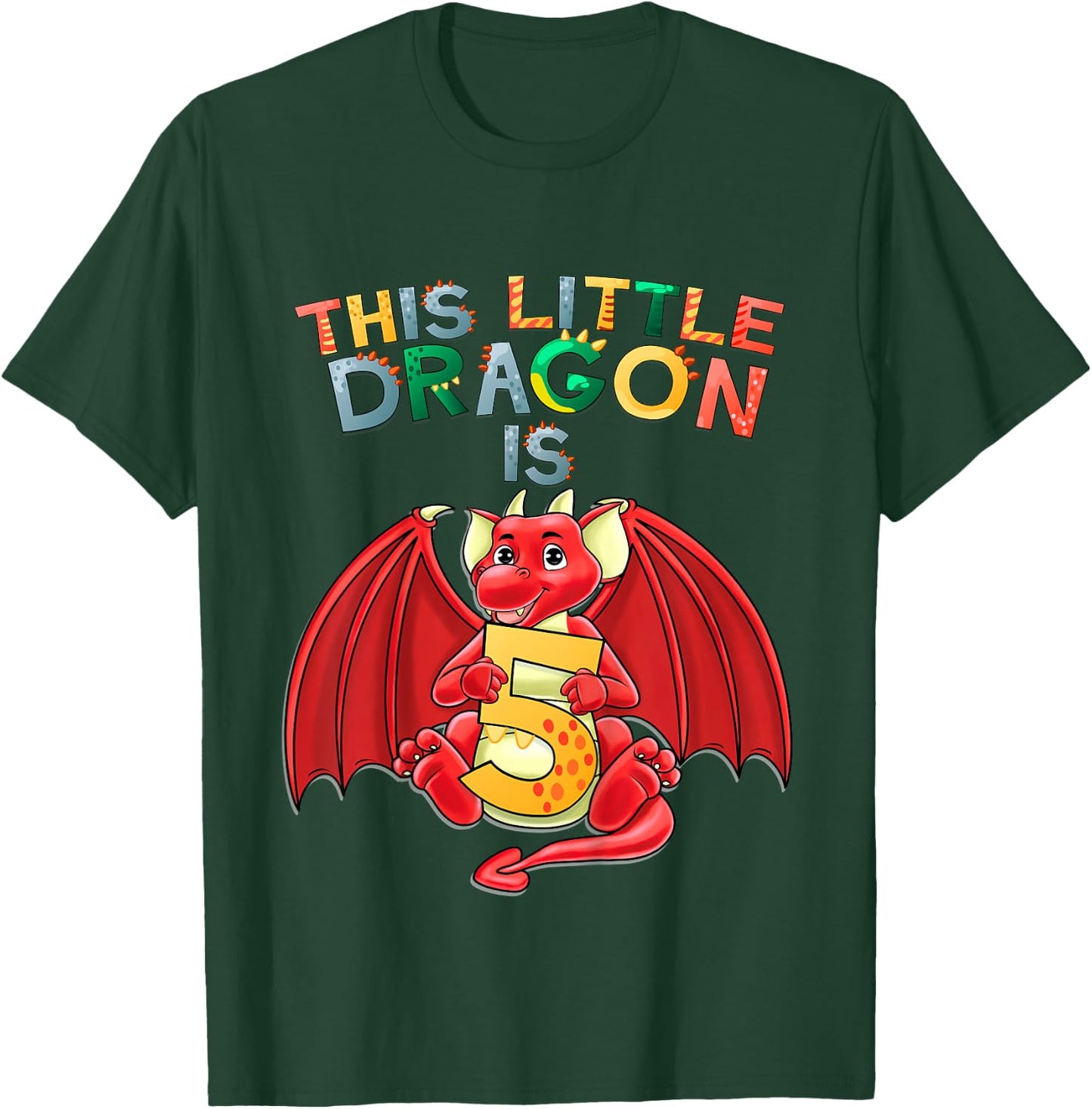Kids This Little Dragon Is 5 Dragon 5th Birthday 5 Year Old Boy T-Shirt - T-Shirt | Forest