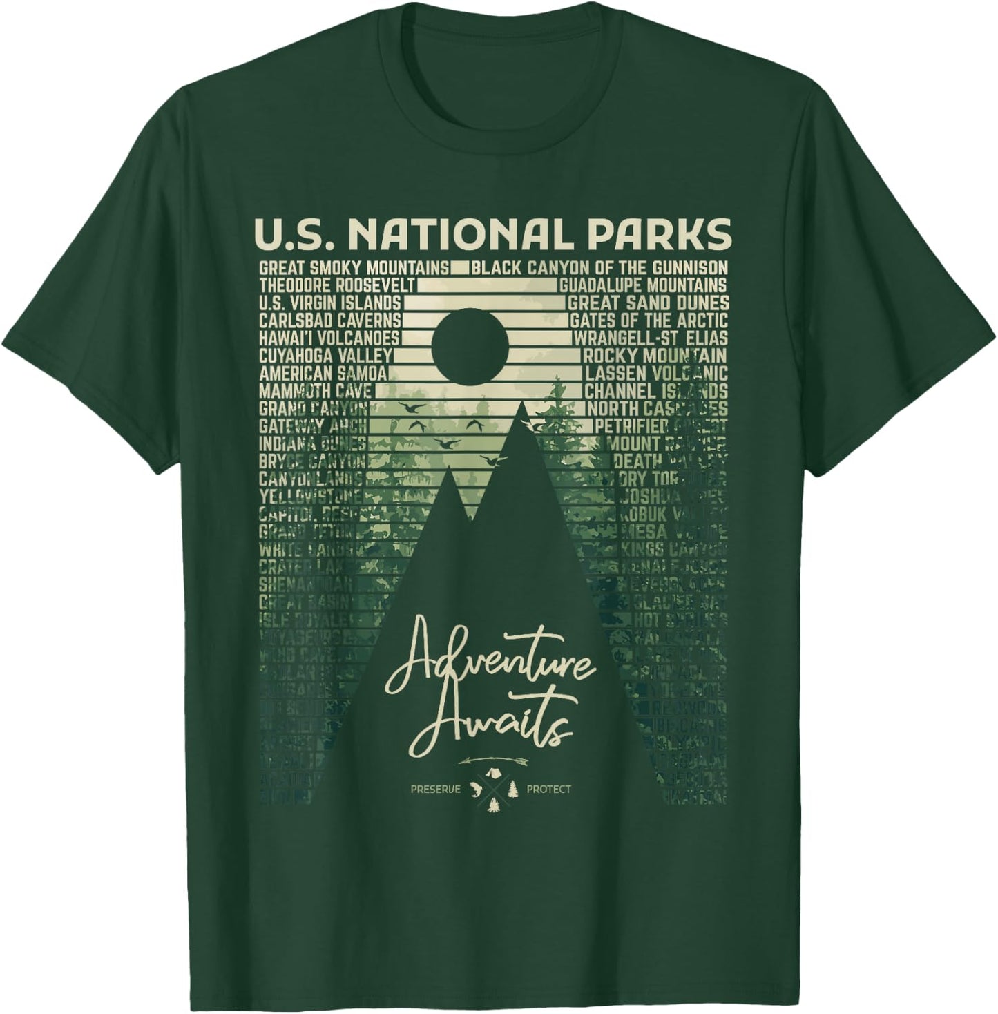 National Parks List US Park Vintage Camping Hiking Men Women T-Shirt - T-Shirt | Forest