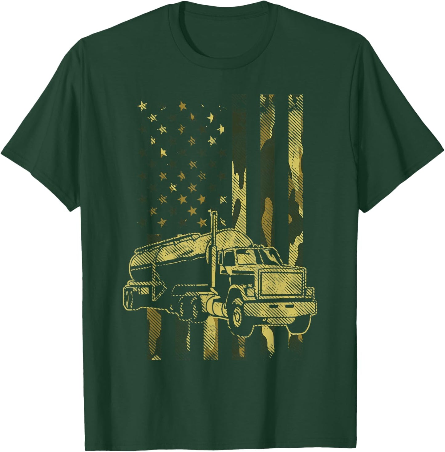 Camo American Flag Truck Patriotic US Trucking Trucker Gift T-Shirt - T-Shirt | Forest