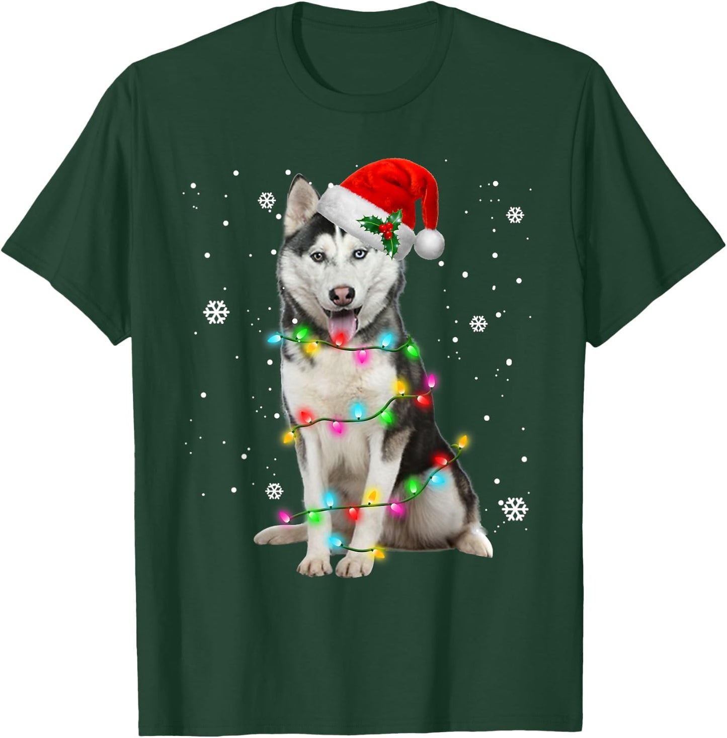 Husky Dog Santa Hat Christmas Tree Xmas Gifts For Dogs Lover Women Kids T-Shirt - T-Shirt | Forest