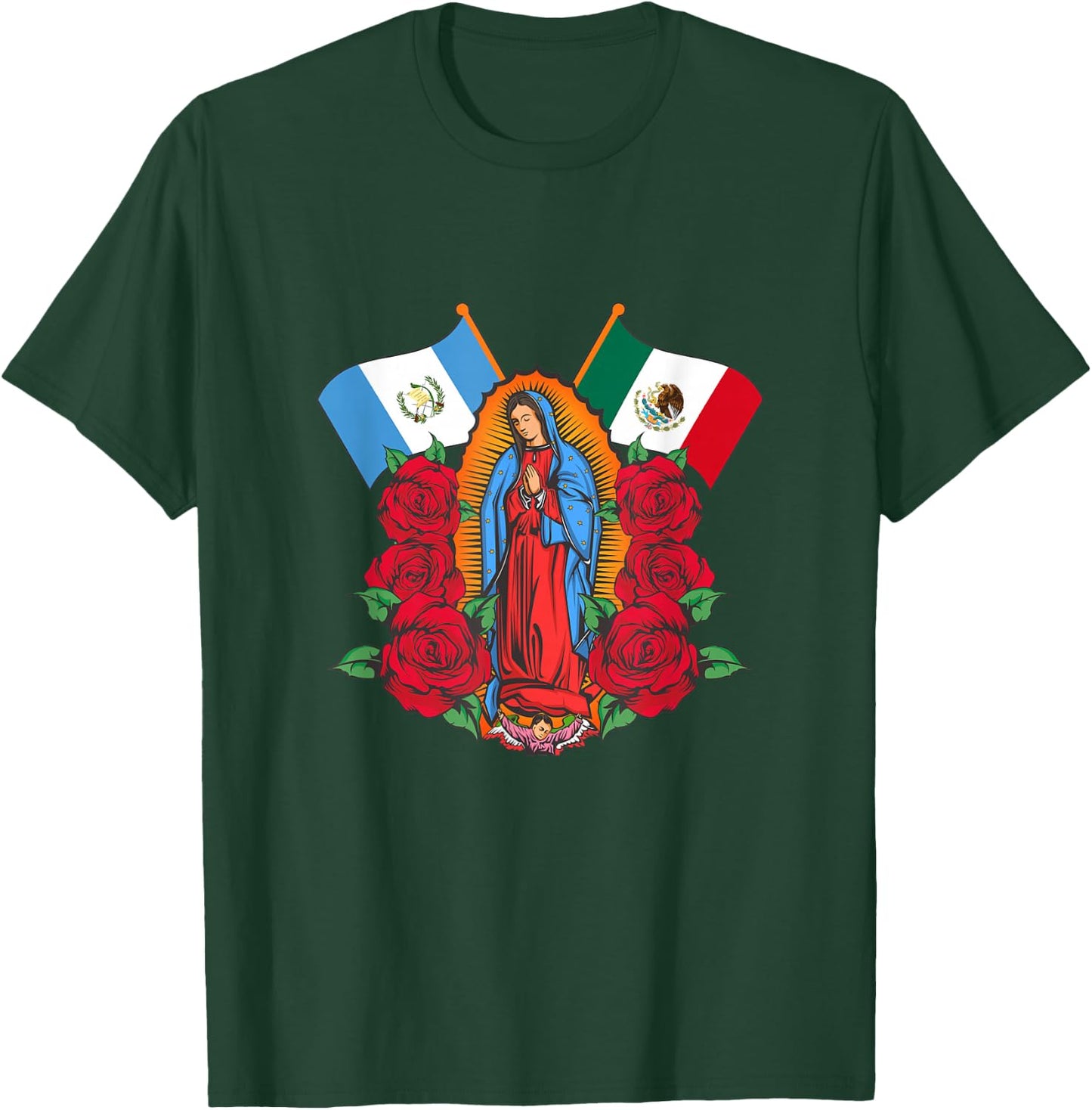Virgen de Guadalupe con bandera de Guatemala y México T-Shirt - T-Shirt | Forest