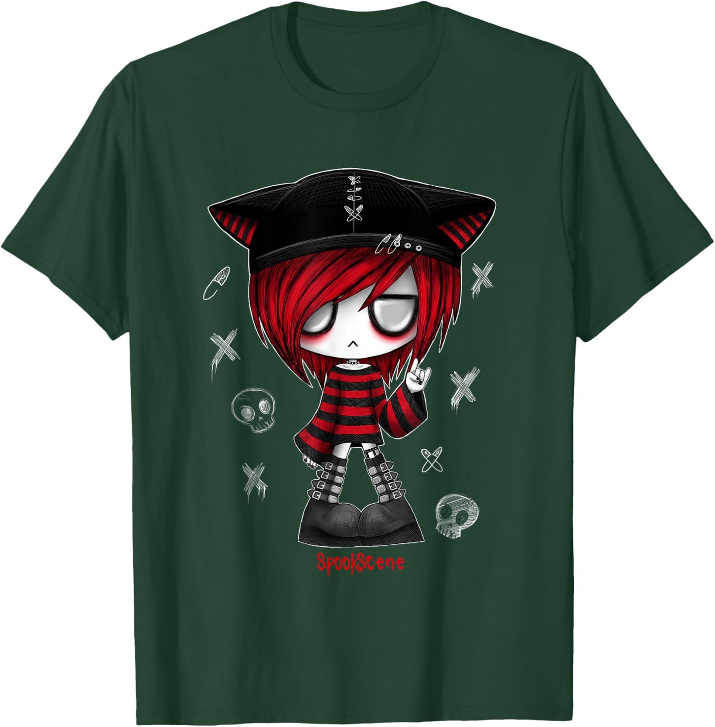 Spookscene Edgy Kitty Hat Scene Kid Emo Alt Goth Red T-Shirt - T-Shirt | Forest