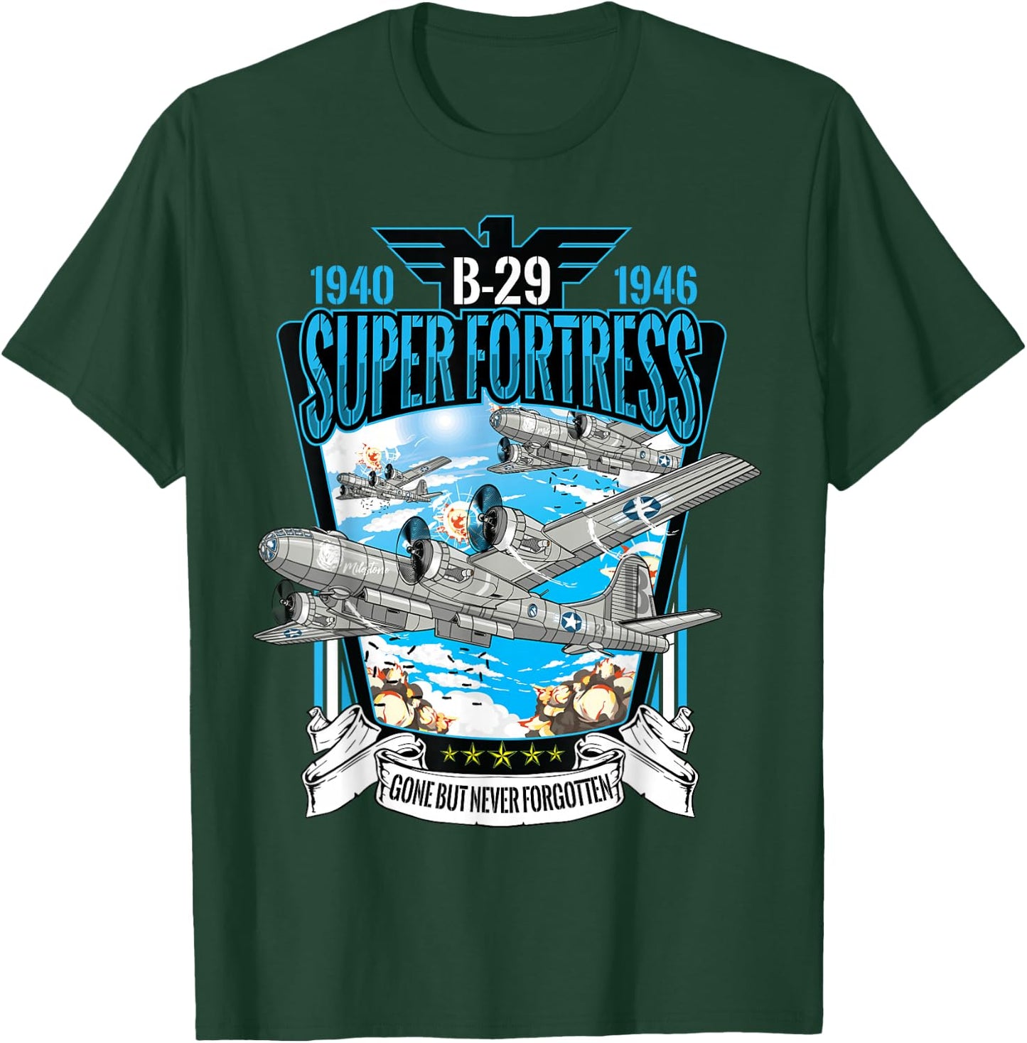 World War II B-29 Superfortress Military Aircraft T-Shirt - T-Shirt | Forest