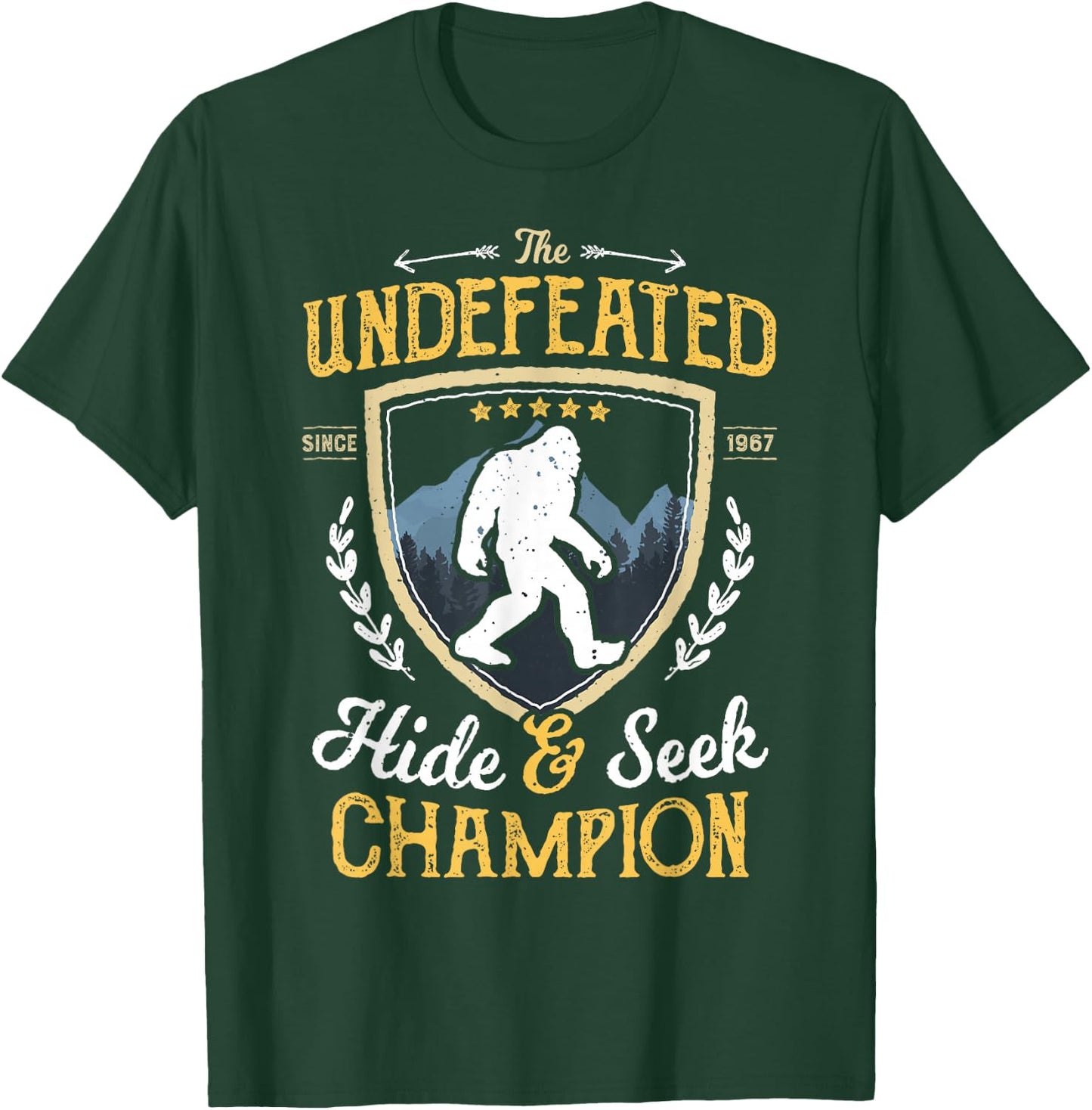Bigfoot Hide and Seek Champion Funny Sasquatch Retro Vintage T-Shirt - T-Shirt | Forest
