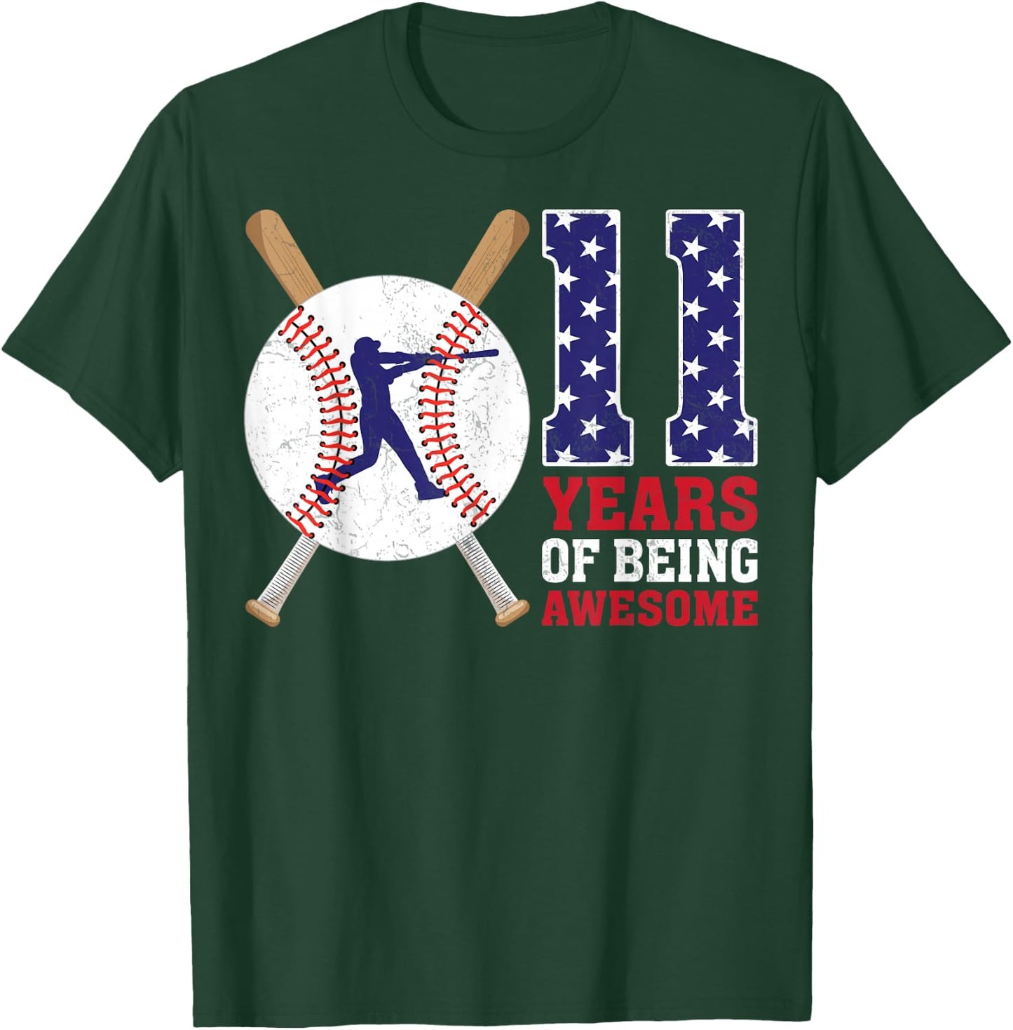 11 Years Old Baseball Player 11th Birthday Party Girls Boys T-Shirt - T-Shirt | Forest