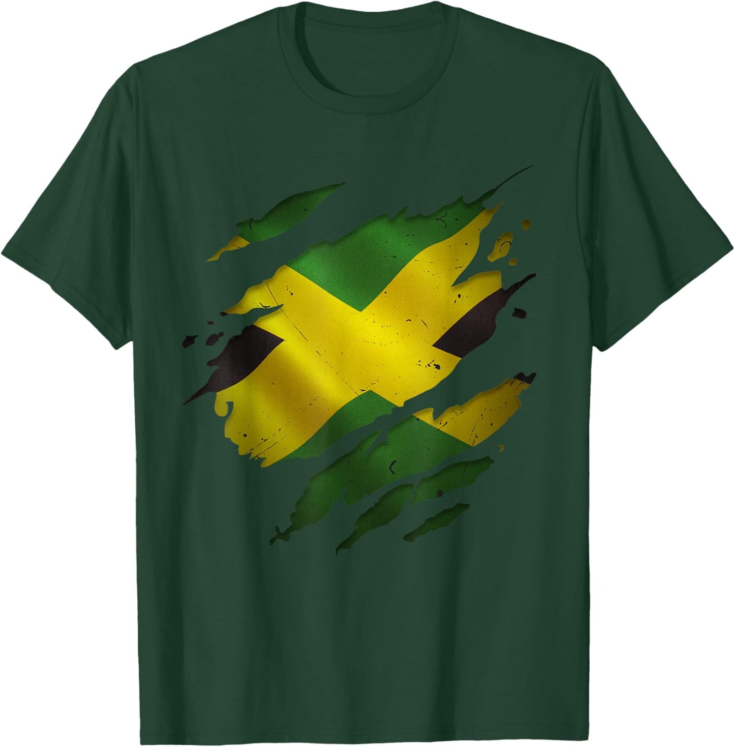 Jamaica Flag Ripped Scratch Heritage Culture Proud Jamaican T-Shirt - T-Shirt | Forest