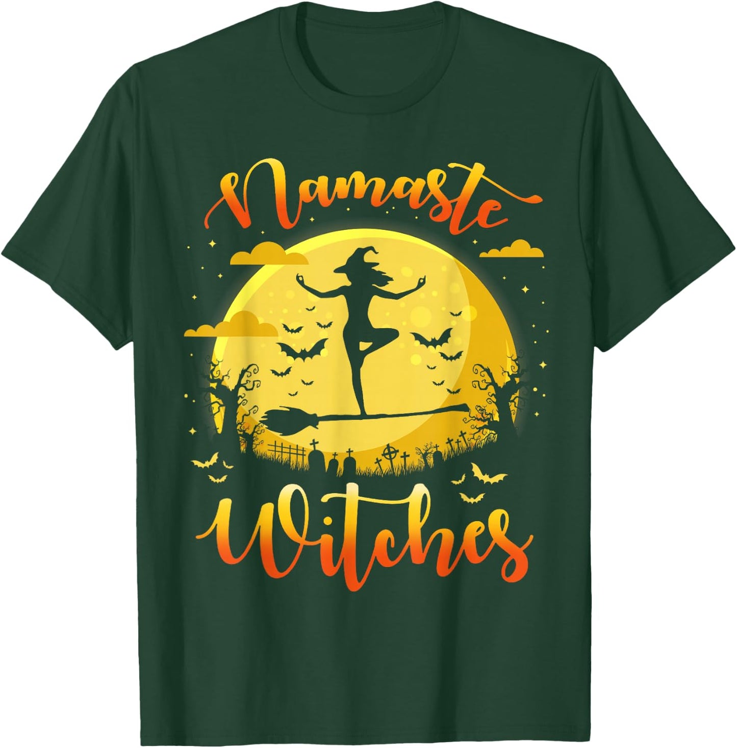 Namaste Witches Funny Halloween Her Yoga Costume T-Shirt - T-Shirt | Forest