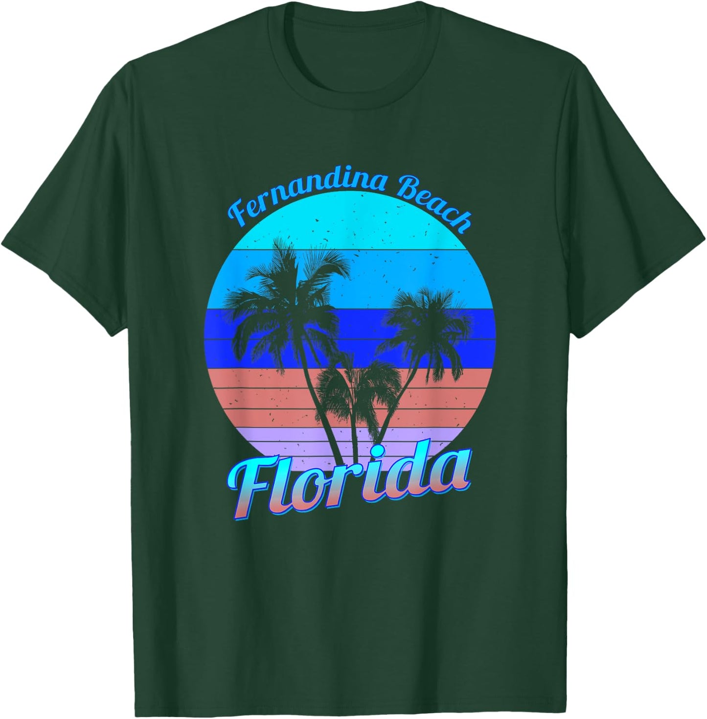 Fernandina Beach Florida Retro Tropical Palm Trees Vacation T-Shirt - T-Shirt | Forest