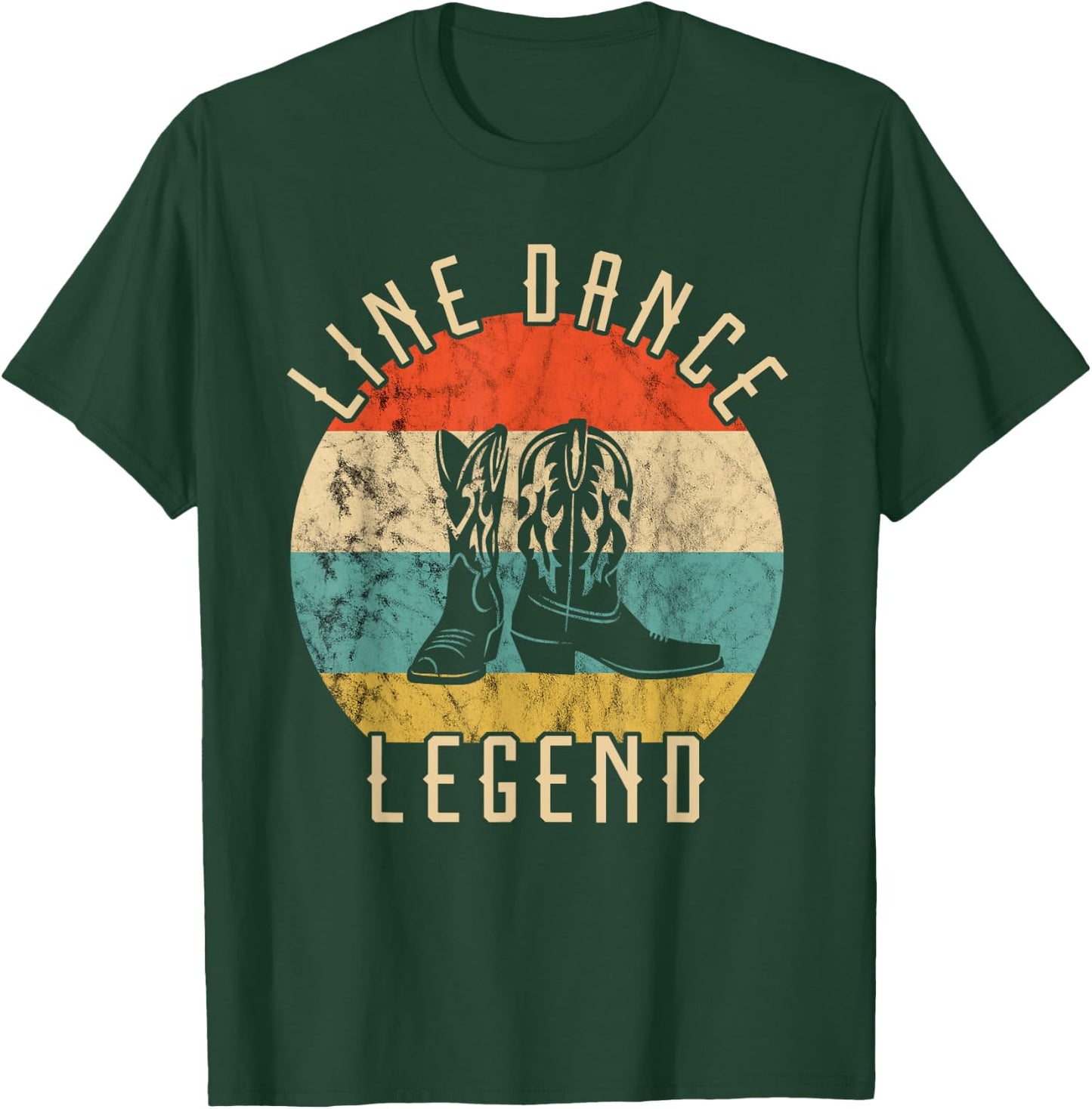 Line Dance Legend Cowboy Boots Retro Vintage Sunset T-Shirt - T-Shirt | Forest