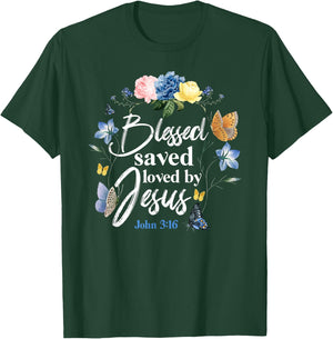 Christian Bible Verse Quote Butterfly Rose Flower John 3:16 T-Shirt - T-Shirt | Forest