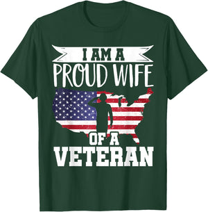 Proud Wife of Veteran Nothing Scares Patriotic Veterans Day T-Shirt - T-Shirt | Forest