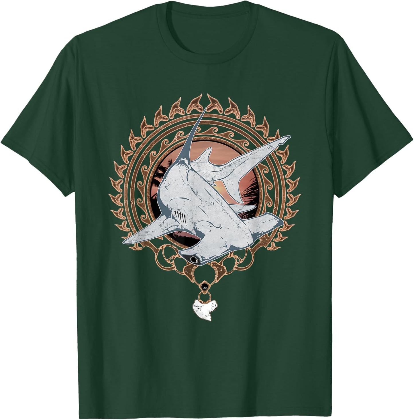 Hammerhead Shark Polynesian Tribal T-Shirt - T-Shirt | Forest