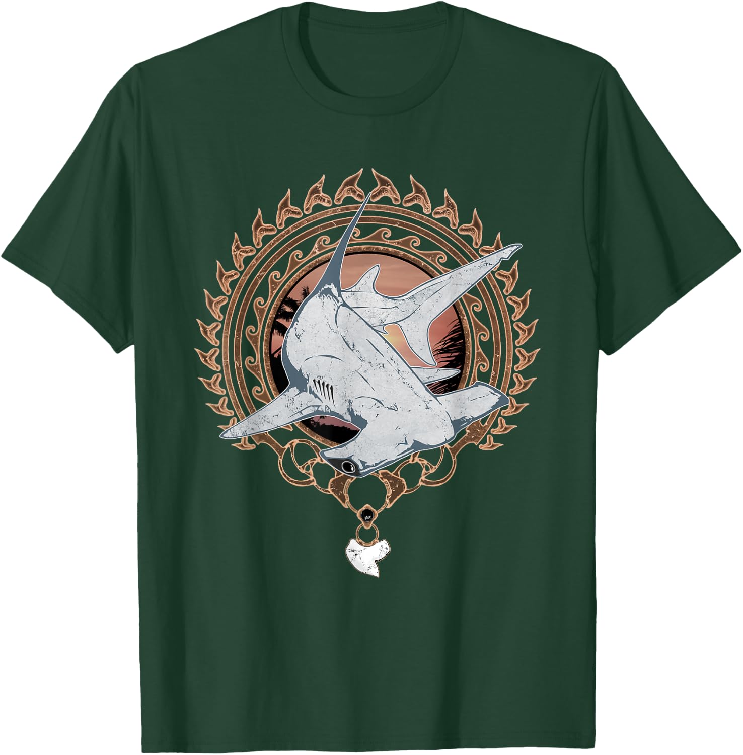 Hammerhead Shark Polynesian Tribal T-Shirt - T-Shirt | Forest