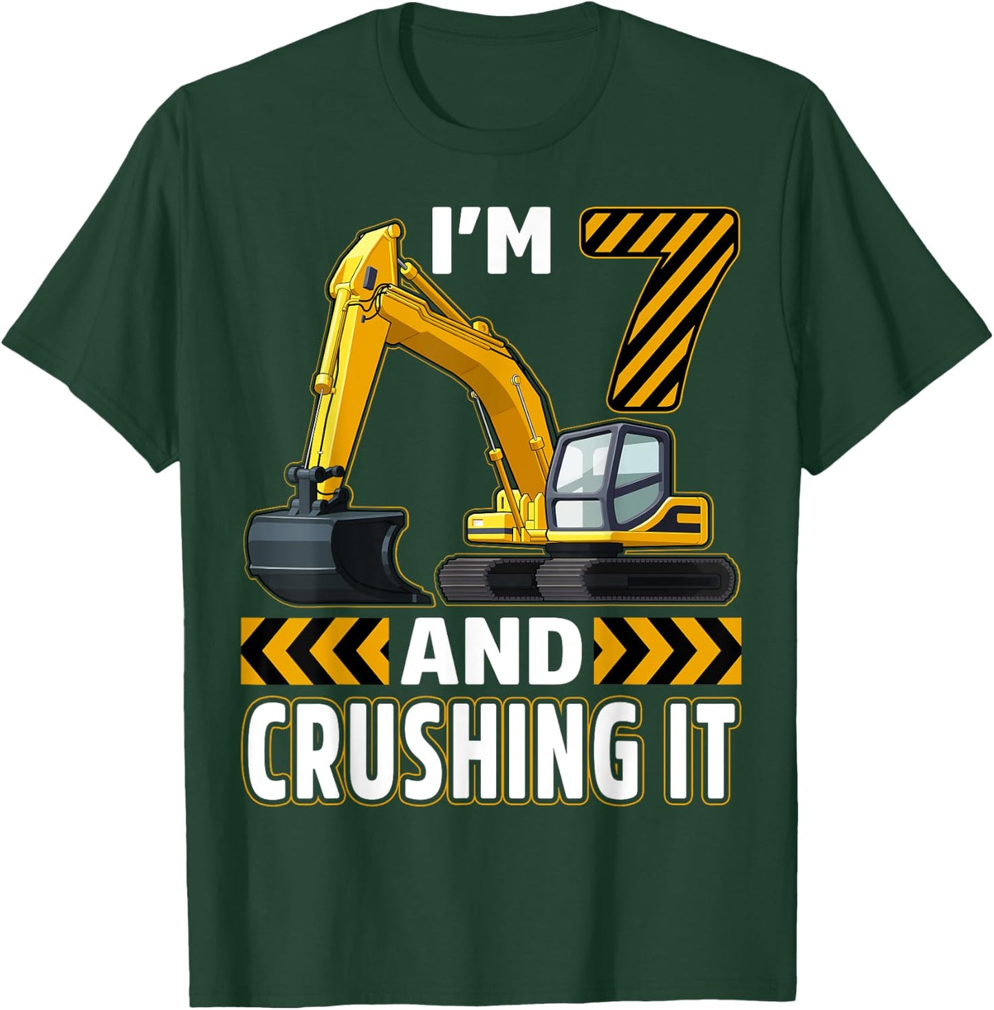 7 Year Old Construction Truck Excavator Birthday 7th B-day T-Shirt - T-Shirt | Forest