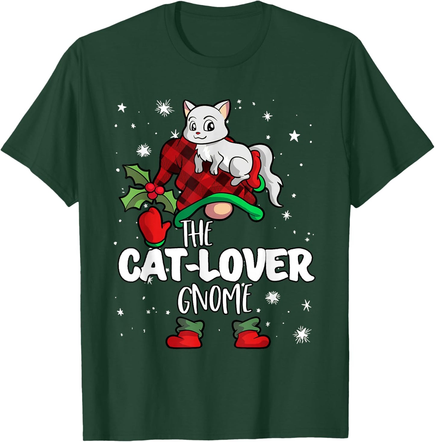 Cat Lover Gnome Red Buffalo Plaid Matching Family Christmas T-Shirt - T-Shirt | Forest