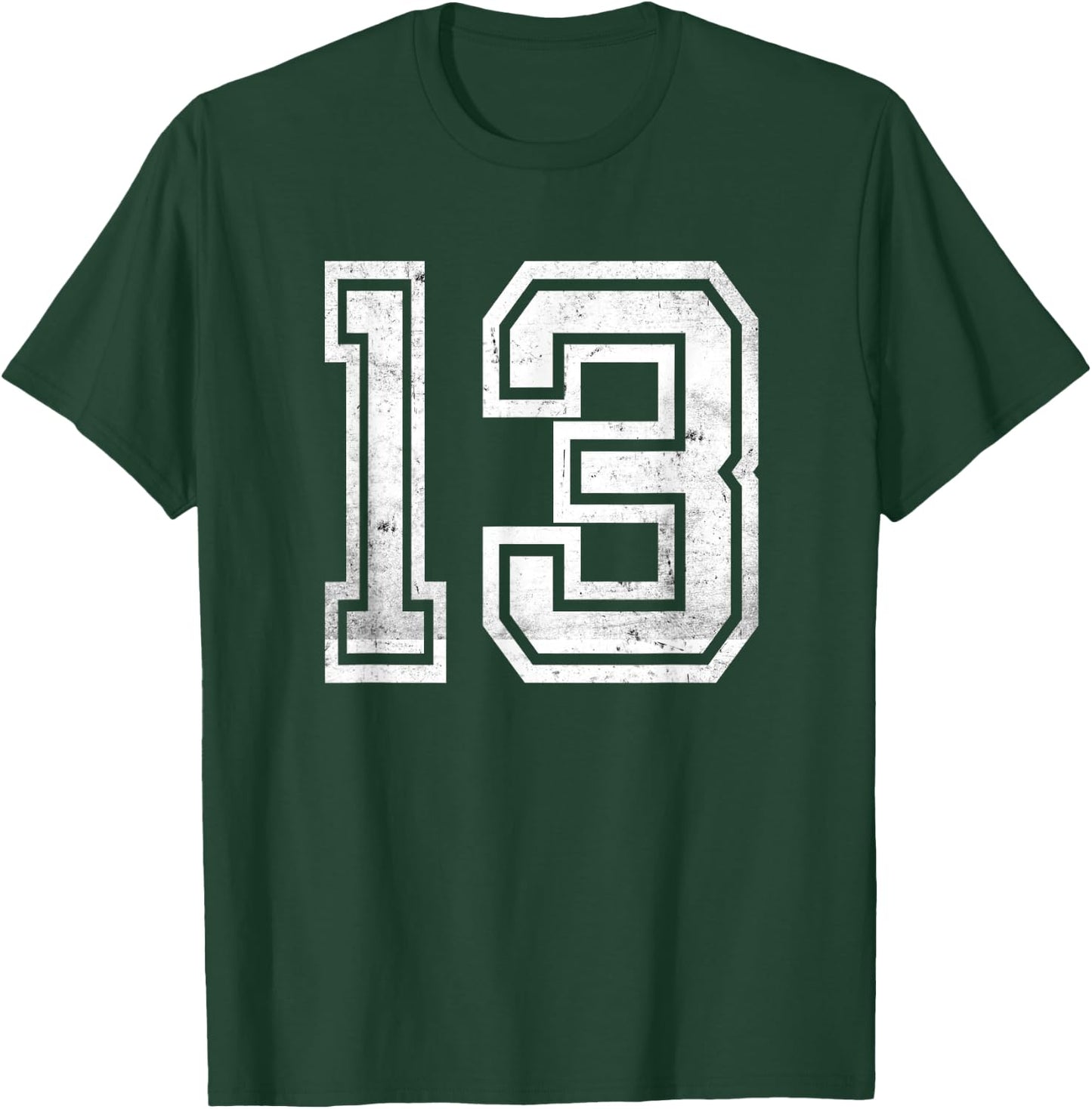 Number #13 Sport Distressed Number T-Shirt - T-Shirt | Forest