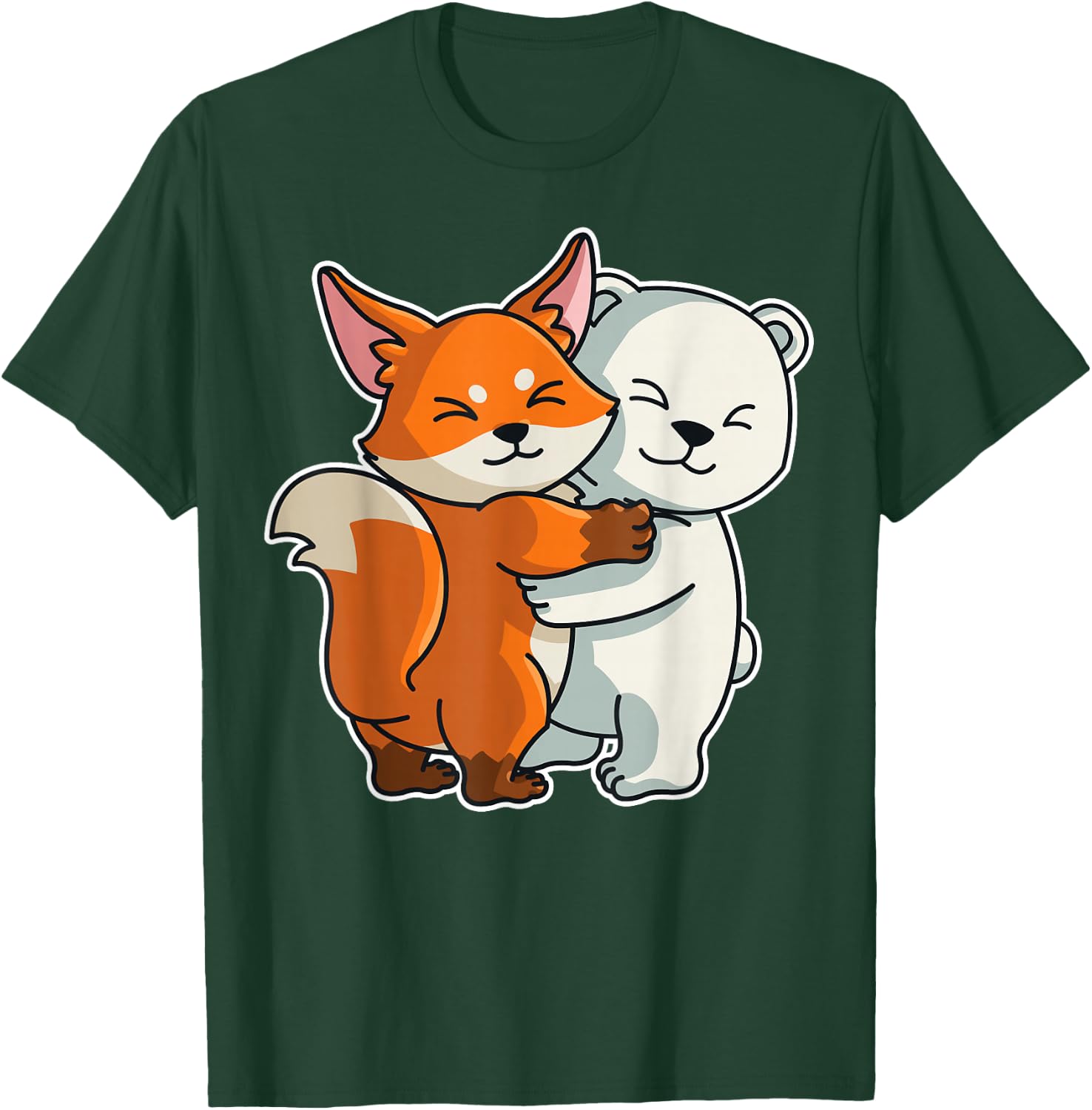 Polar Bear and Fox Cute Animals Animal Hugging T-Shirt - T-Shirt | Forest