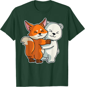 Polar Bear and Fox Cute Animals Animal Hugging T-Shirt - T-Shirt | Forest