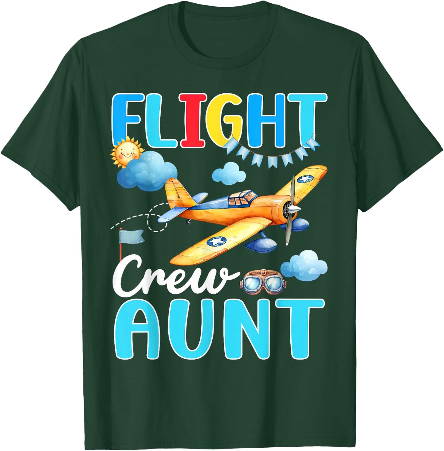Flight Crew Aunt Birthday Squad Airplane Matching Family T-Shirt - T-Shirt | Forest