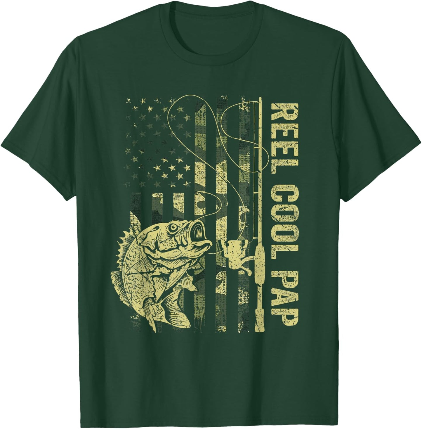 Reel Cool Pap Camouflage American Flag Fathers Day T-Shirt - T-Shirt | Forest