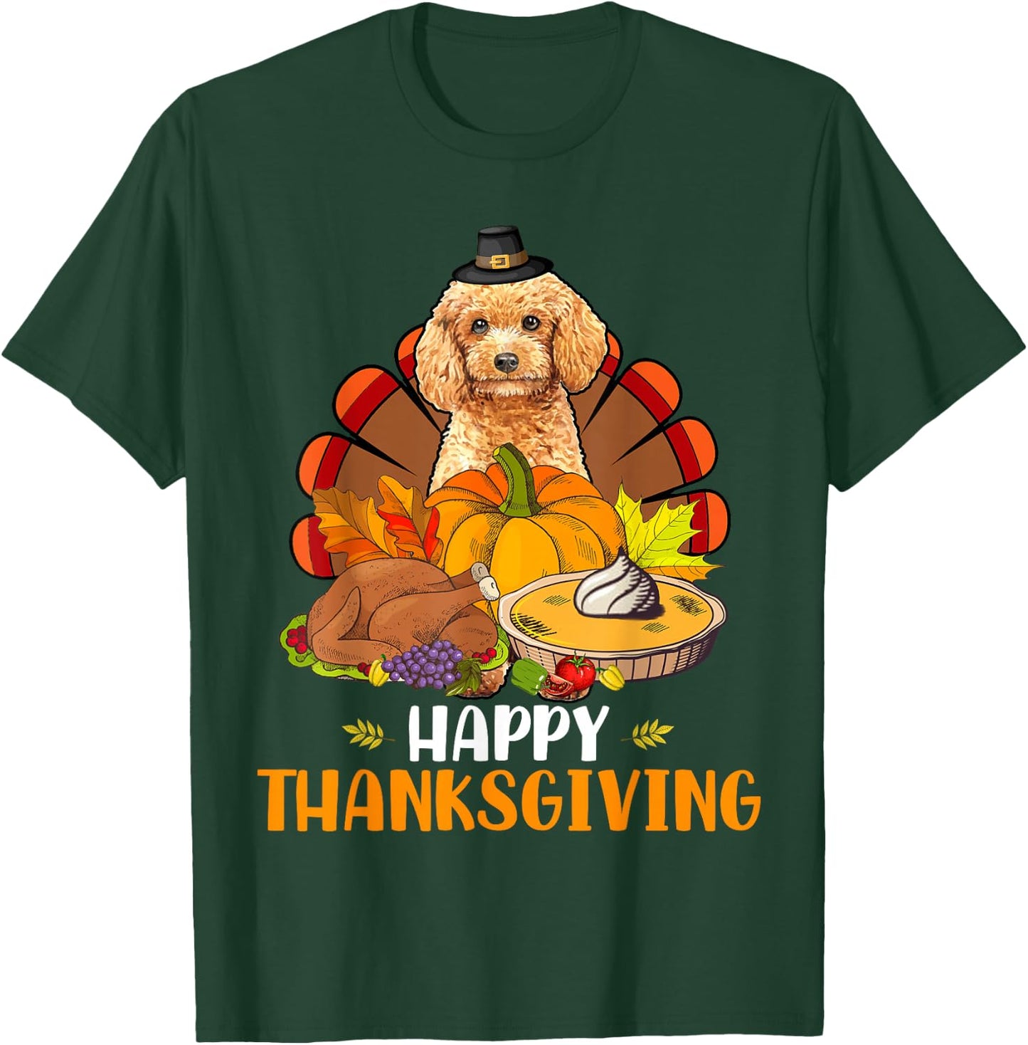 Thanksgiving Turkey Poodle Dog Eating Dinner Family Lover T-Shirt - T-Shirt | Forest