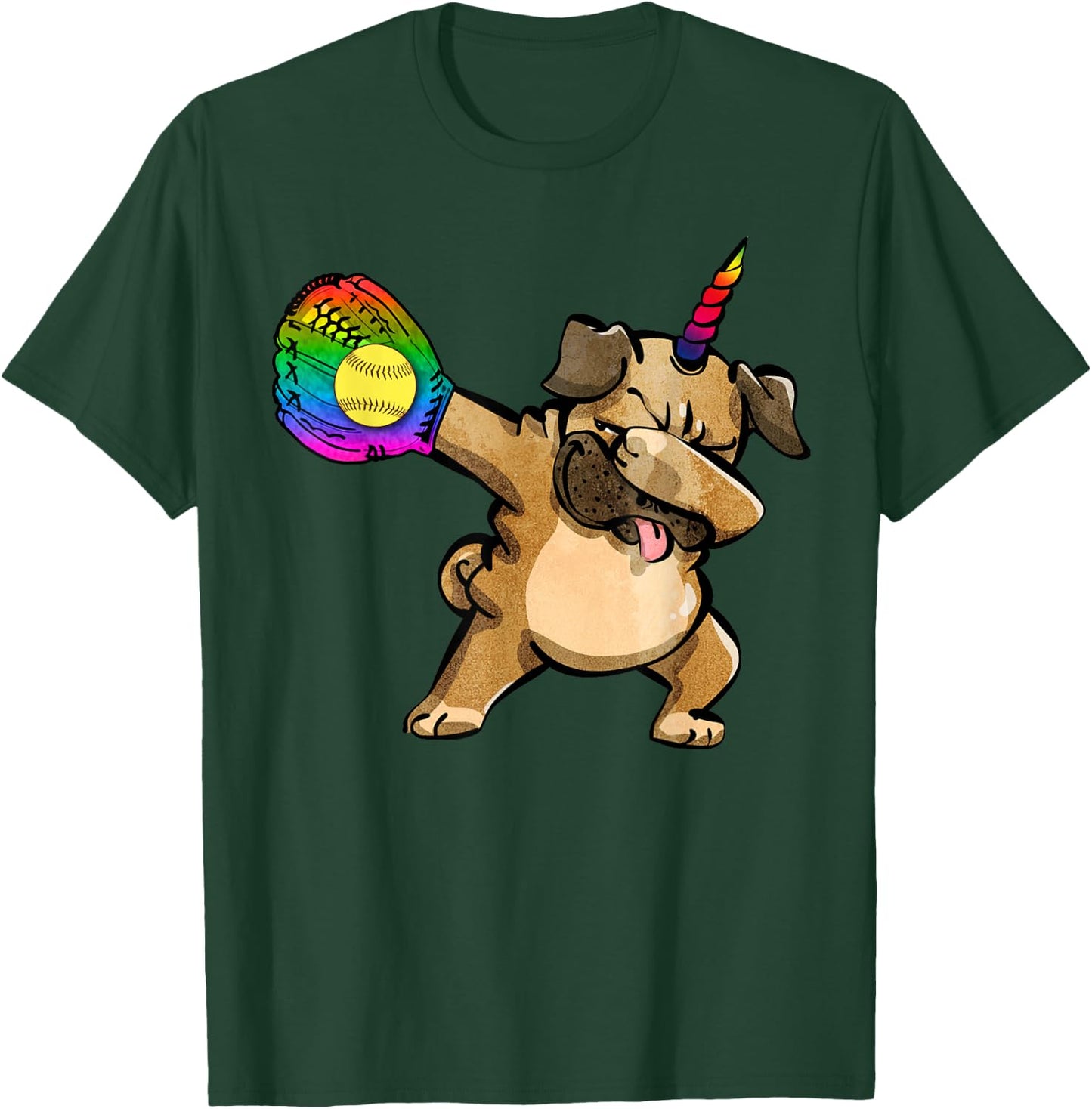 Funny Softball Shirts Dabbing Pugicorn Pug Lover Gift T-Shirt - T-Shirt | Forest