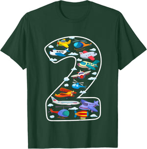 Kids Its My 2nd Birthday Boys 2 Airplanes Helicopters 2 Years Old T-Shirt - T-Shirt | Forest