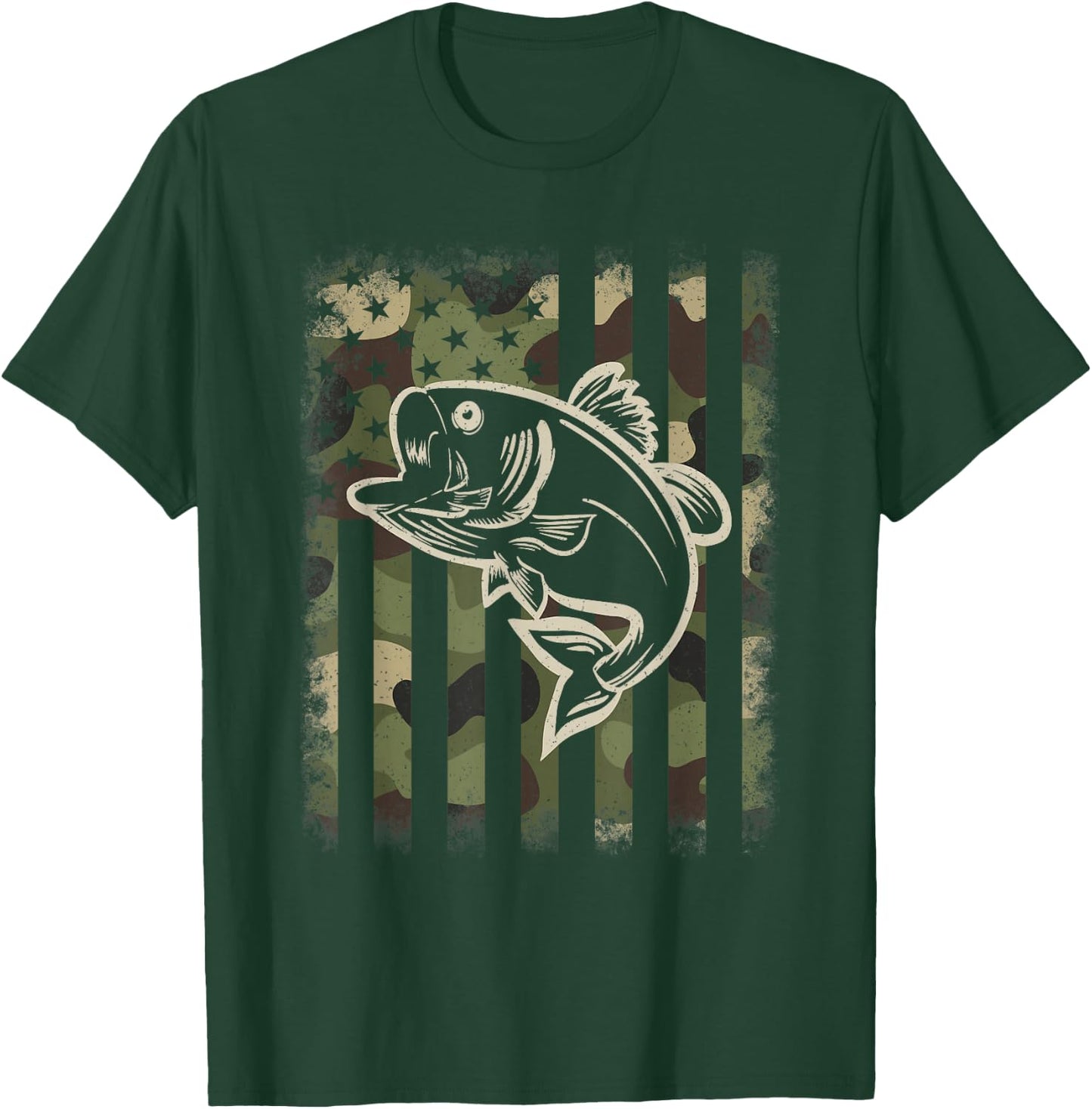 Camouflage American Flag Fishing Fisherman Bass Fish Men T-Shirt - T-Shirt | Forest