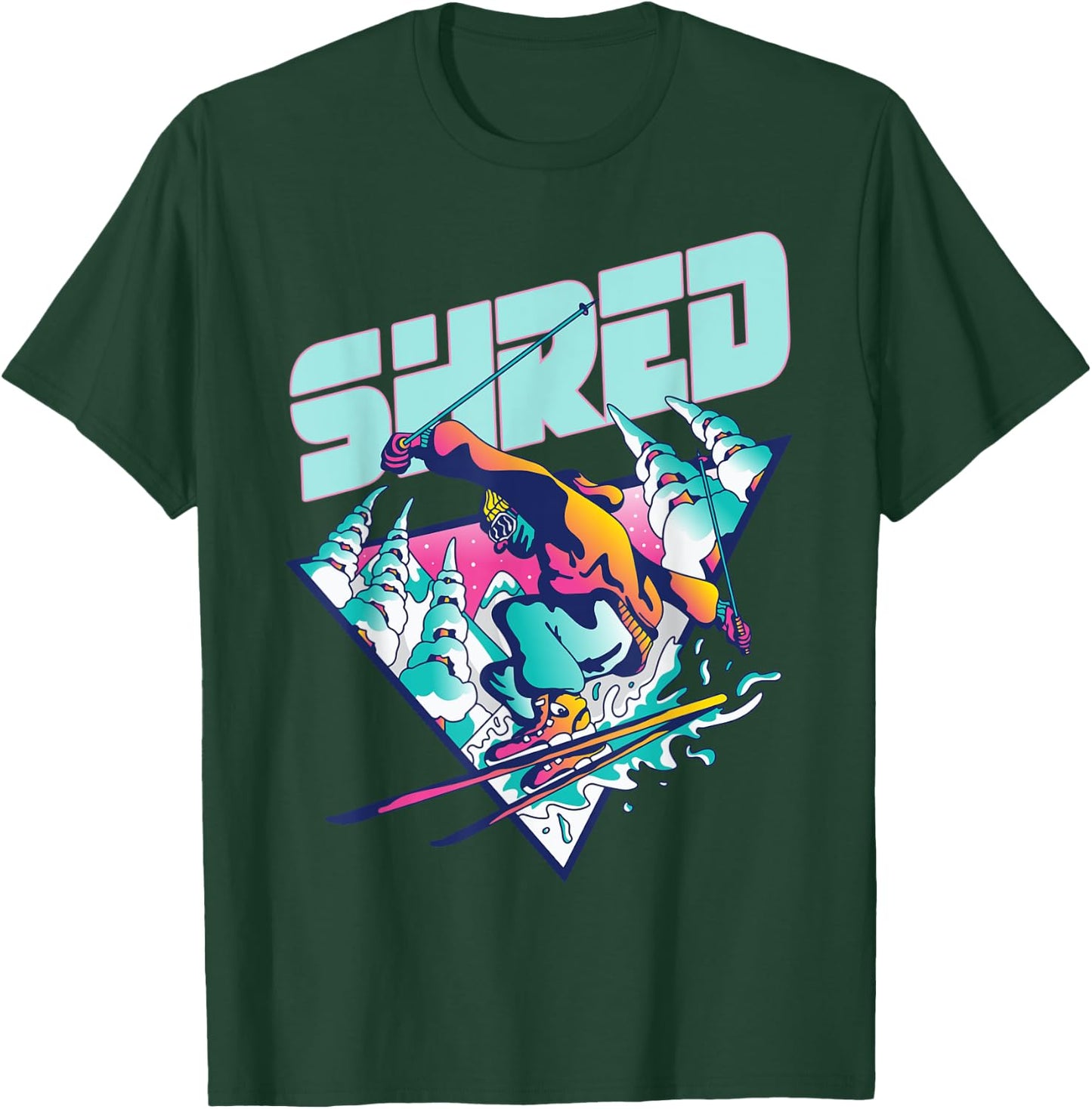 Shred Shirt Vintage Freestyle Ski 80s Costume Retro Skiing T-Shirt - T-Shirt | Forest