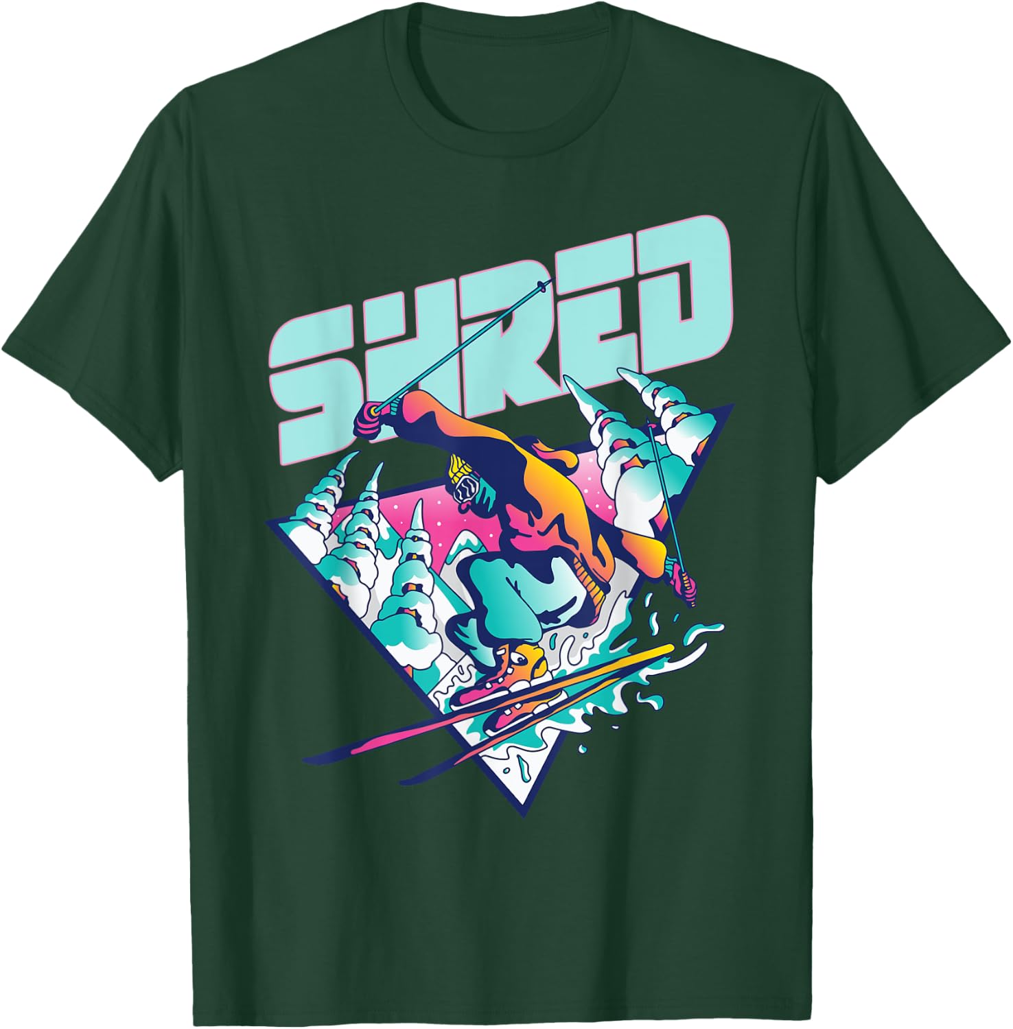 Shred Shirt Vintage Freestyle Ski 80s Costume Retro Skiing T-Shirt - T-Shirt | Forest