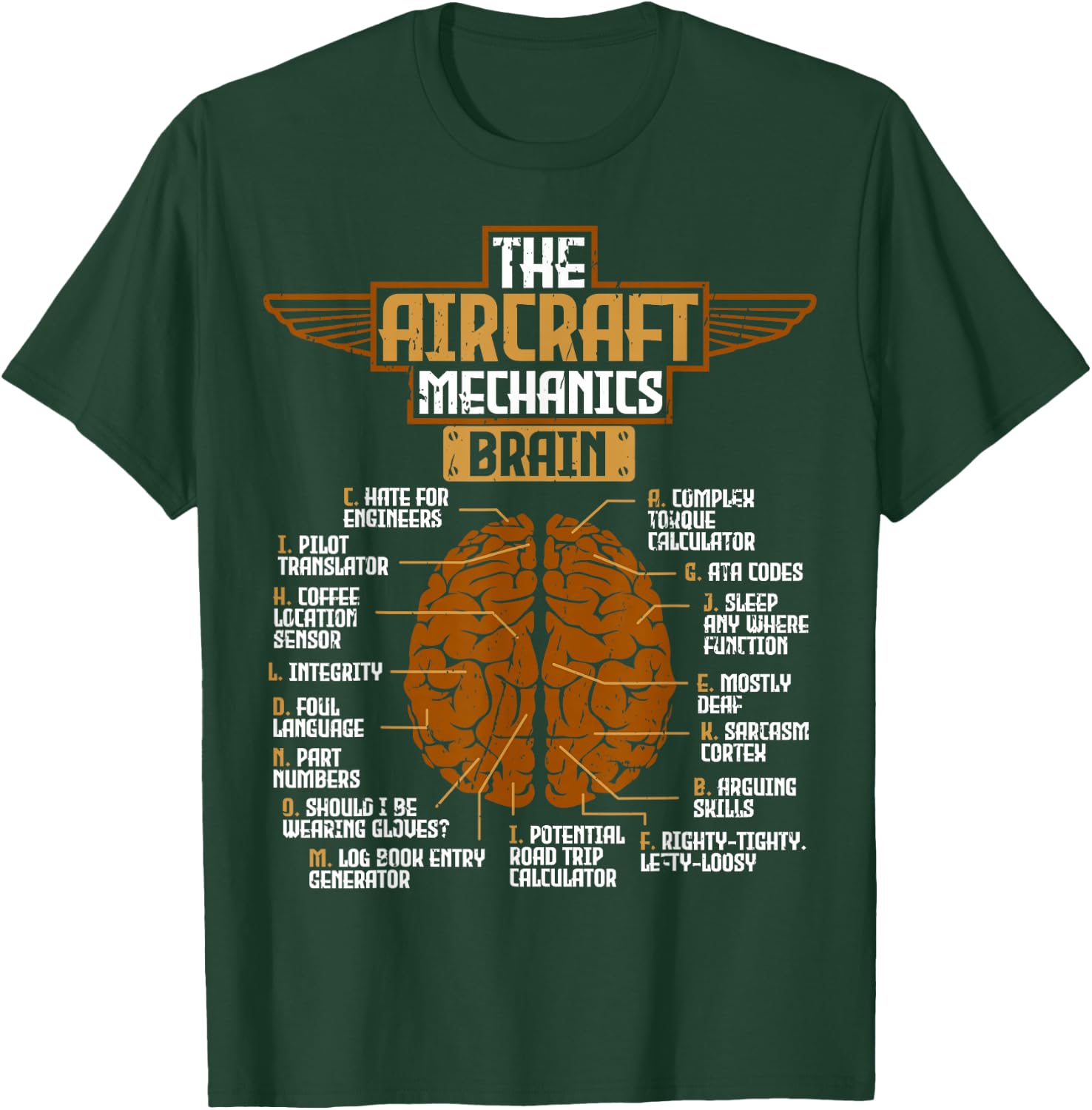 Aircraft Mechanics Brain Aviation T-Shirt - T-Shirt | Forest