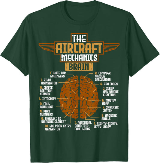 Aircraft Mechanics Brain Aviation T-Shirt - T-Shirt | Forest